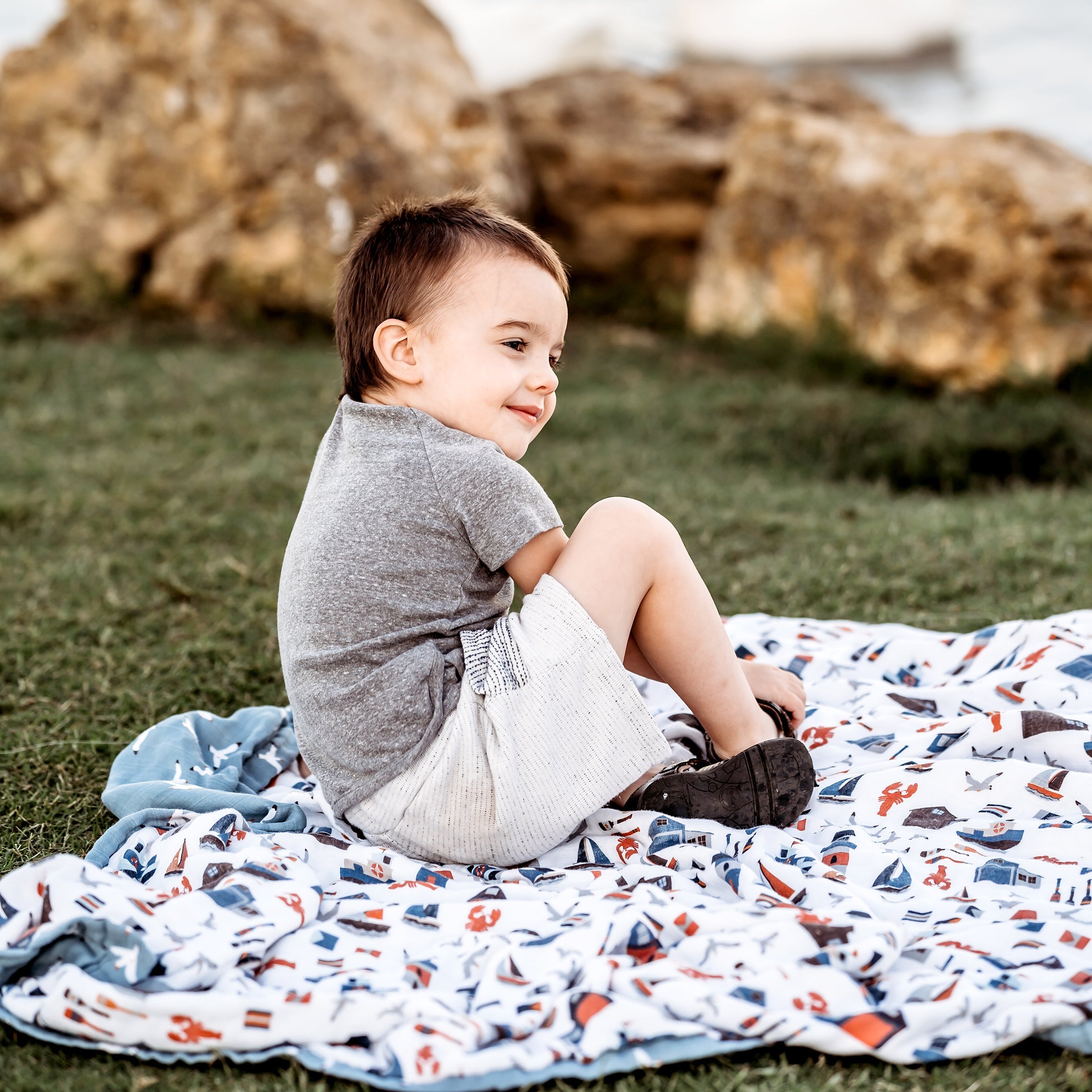 Nautical + Seagulls Oh So Soft Snuggle Blanket Snuggle Blanket Bebe au Lait   