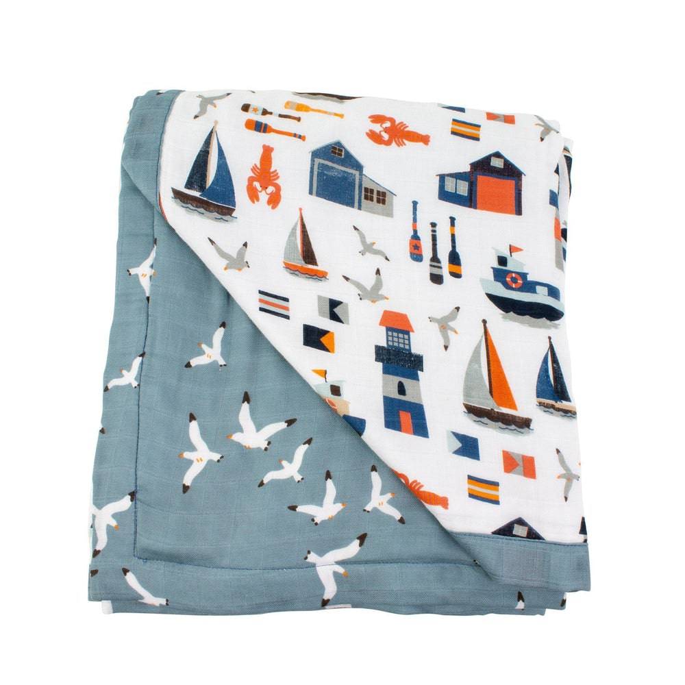 Nautical + Seagulls Oh So Soft Snuggle Blanket Snuggle Blanket Bebe au Lait   