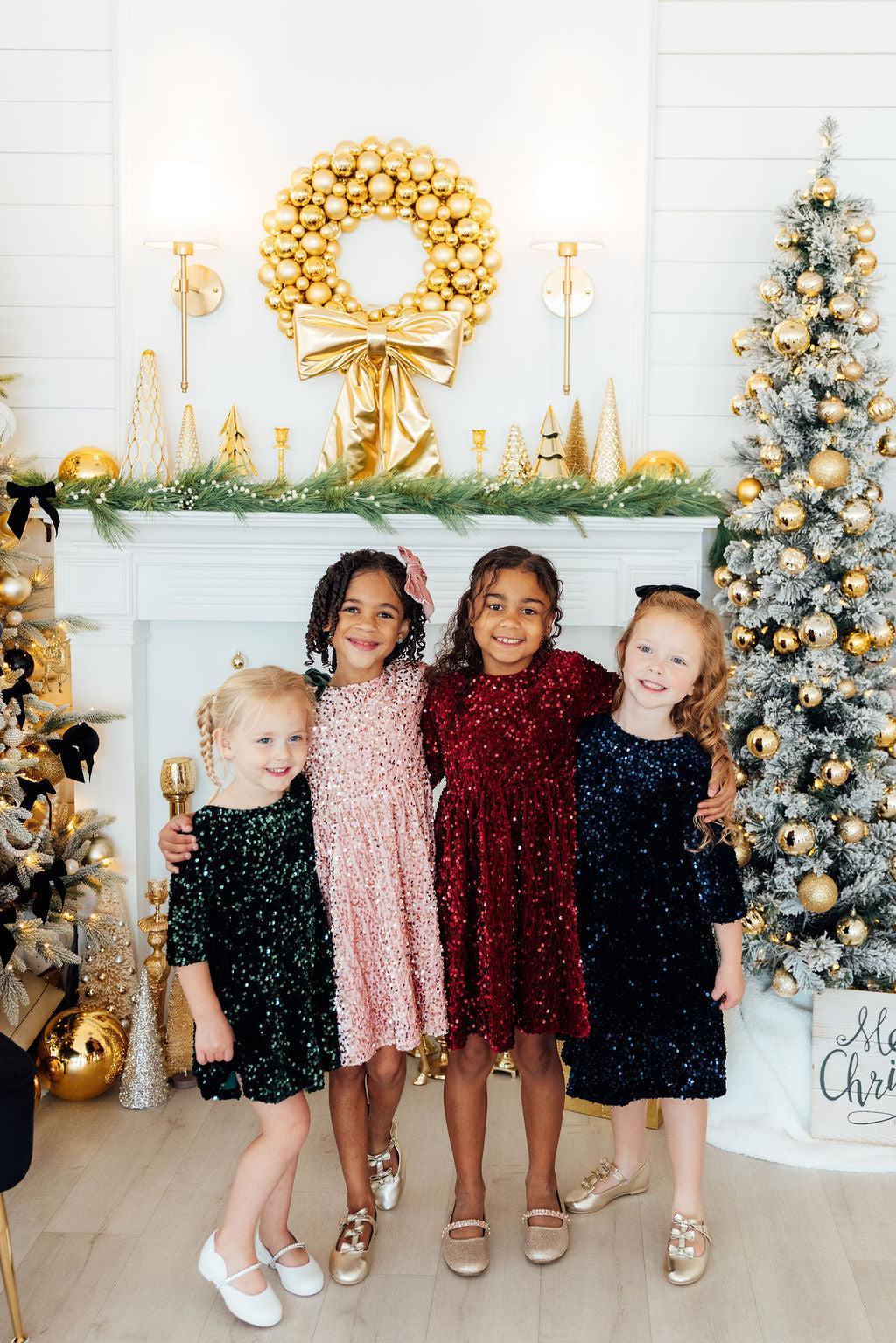 Girls' Rose Gold Velvet Sequin Dress Size: 3T Toddler By Mila & Rose