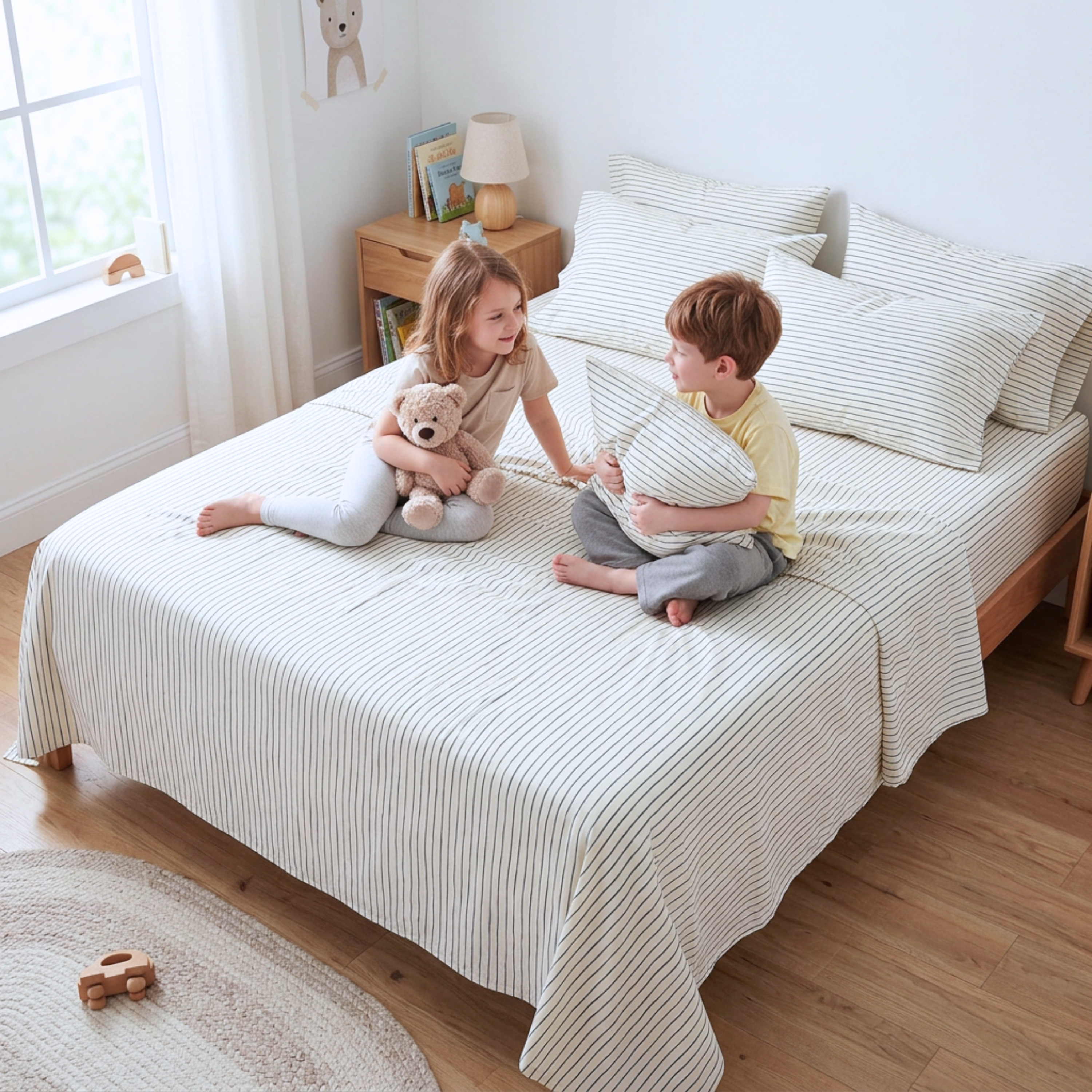 Organic Cotton Sheet Set - Navy Blue Stripes
