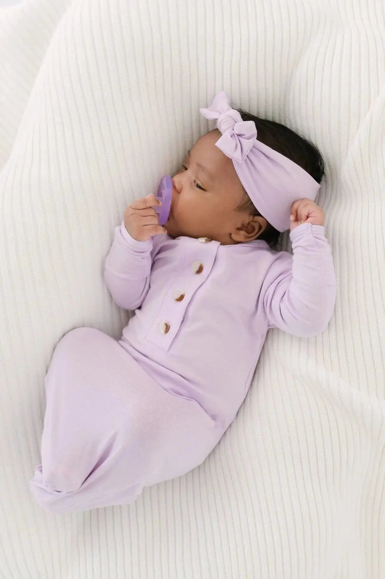 Knotted Baby Gown, Hat, Headband Set – Newborn Baby Girl Outfit - Dusty Rose