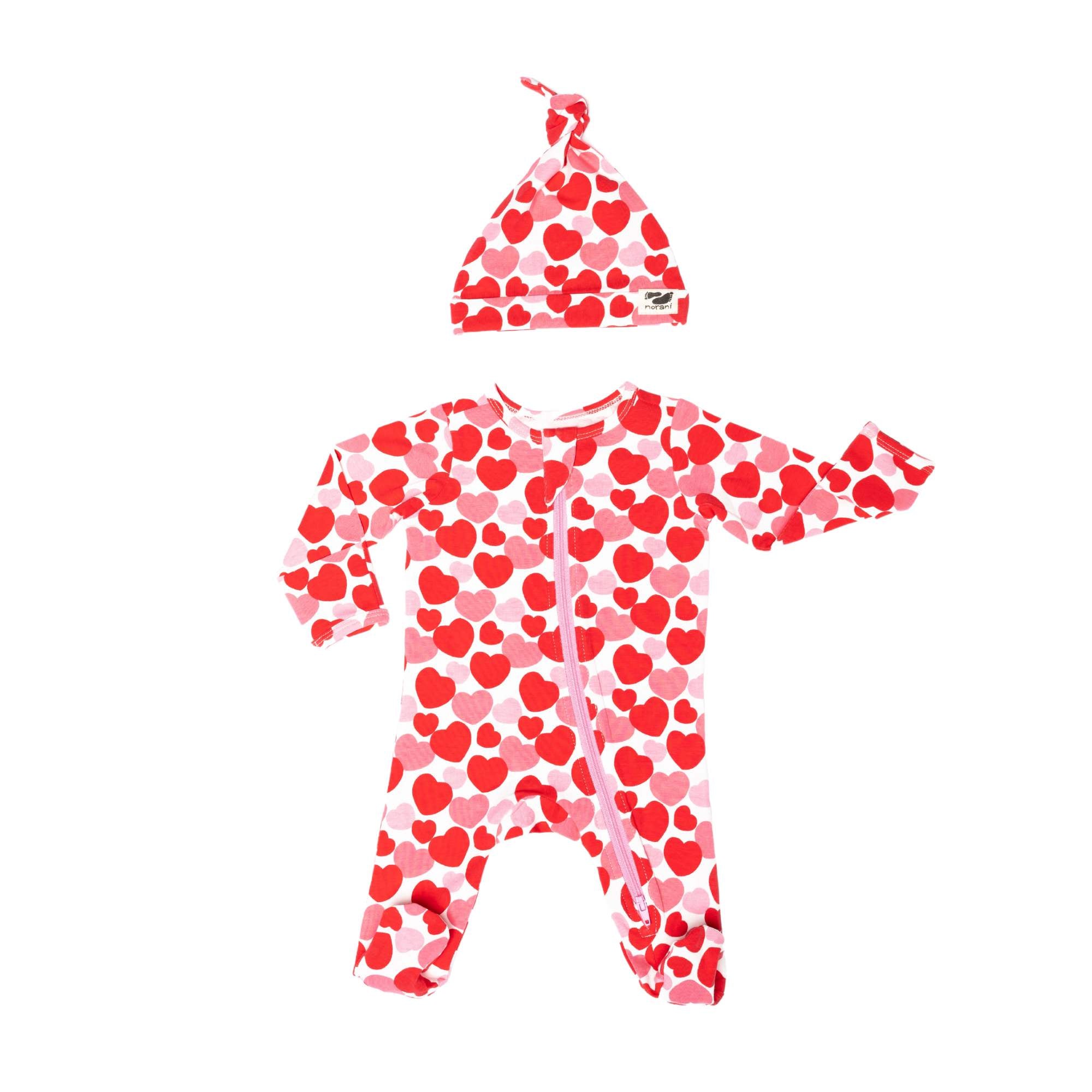 Organic Footie - Red & Pink Hearts