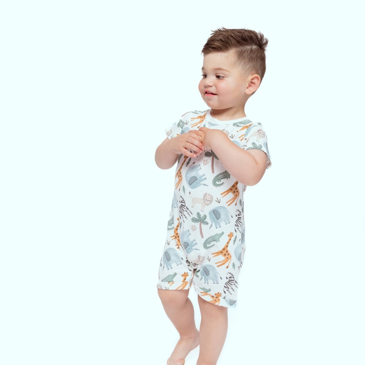 Organic Snap Romper in Safari Animals Baby & Toddler Norani Baby   