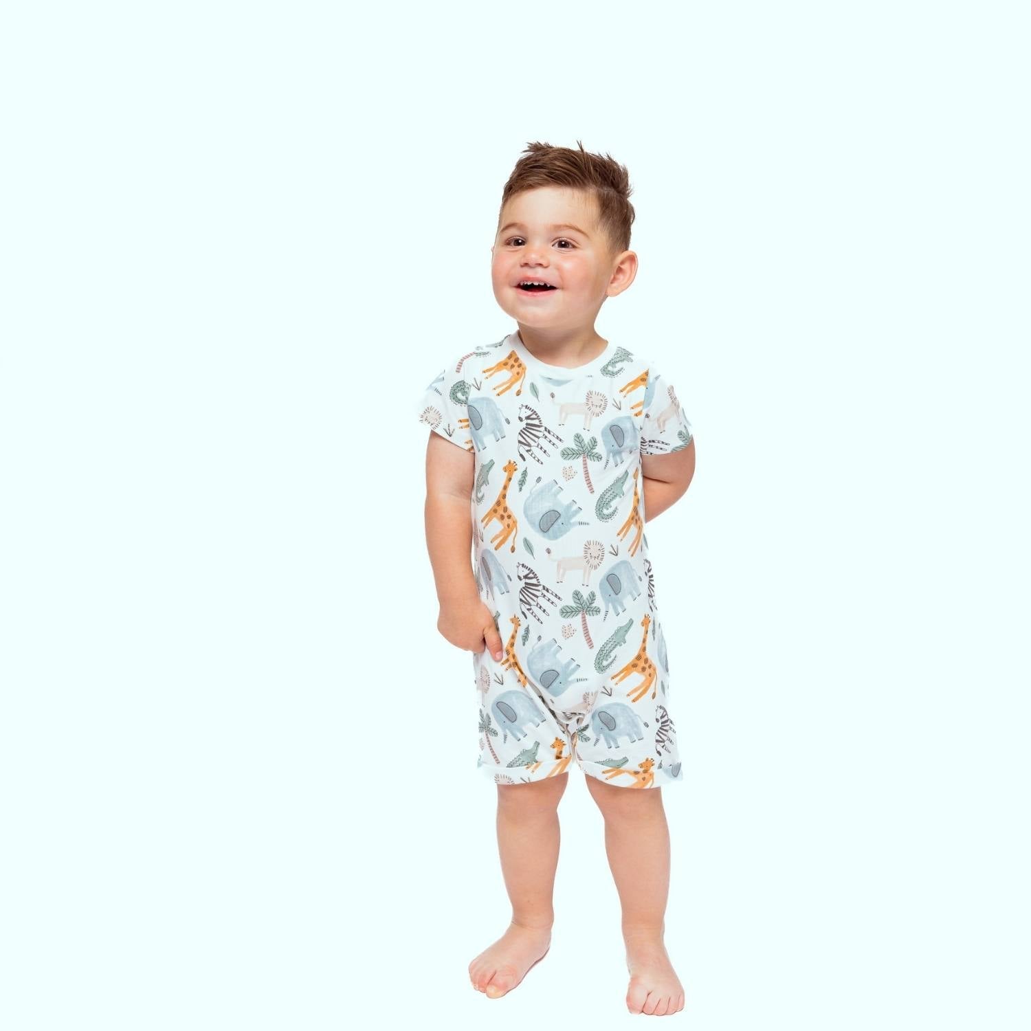 Organic Snap Romper in Safari Animals Baby & Toddler Norani Baby   