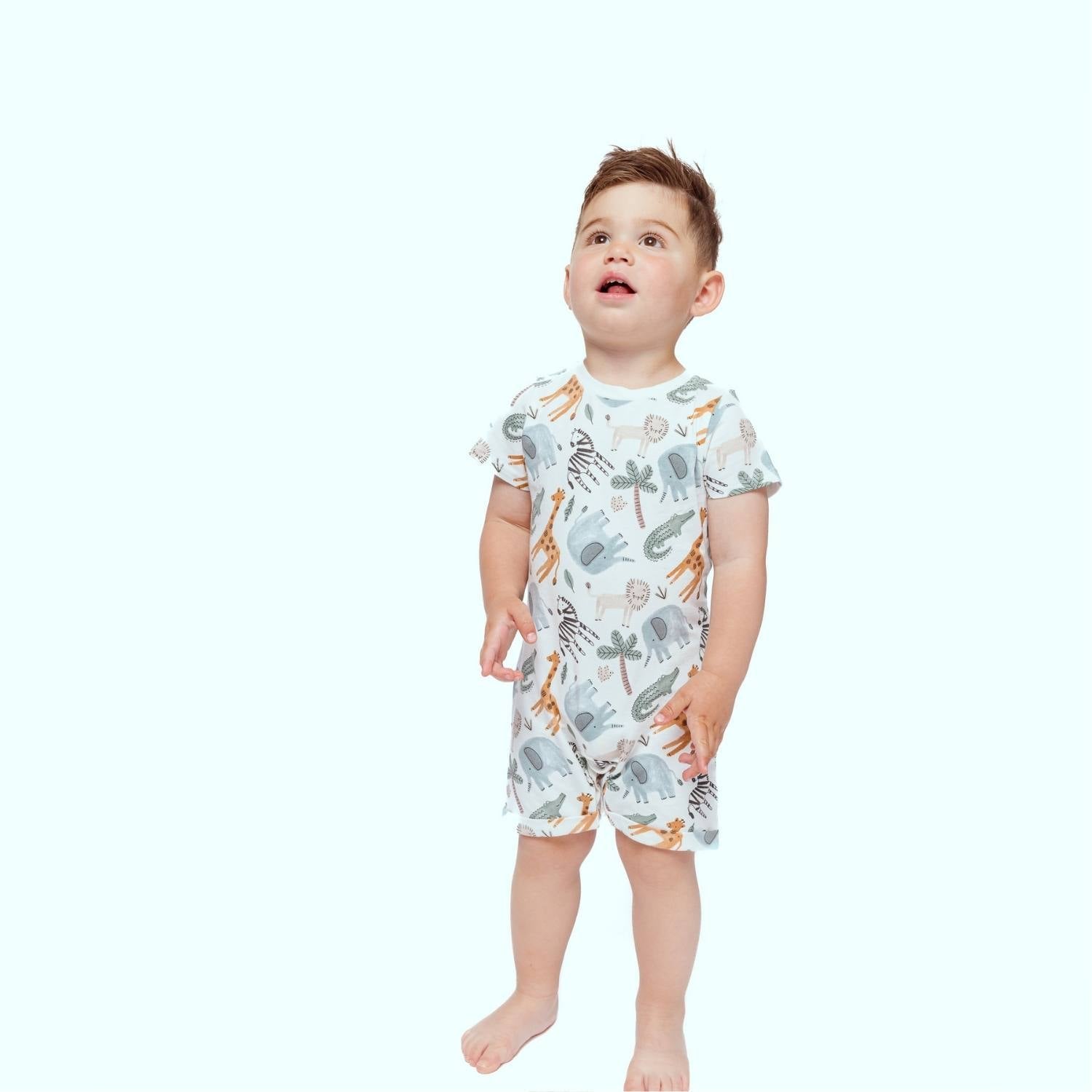 Organic Snap Romper in Safari Animals Baby & Toddler Norani Baby   