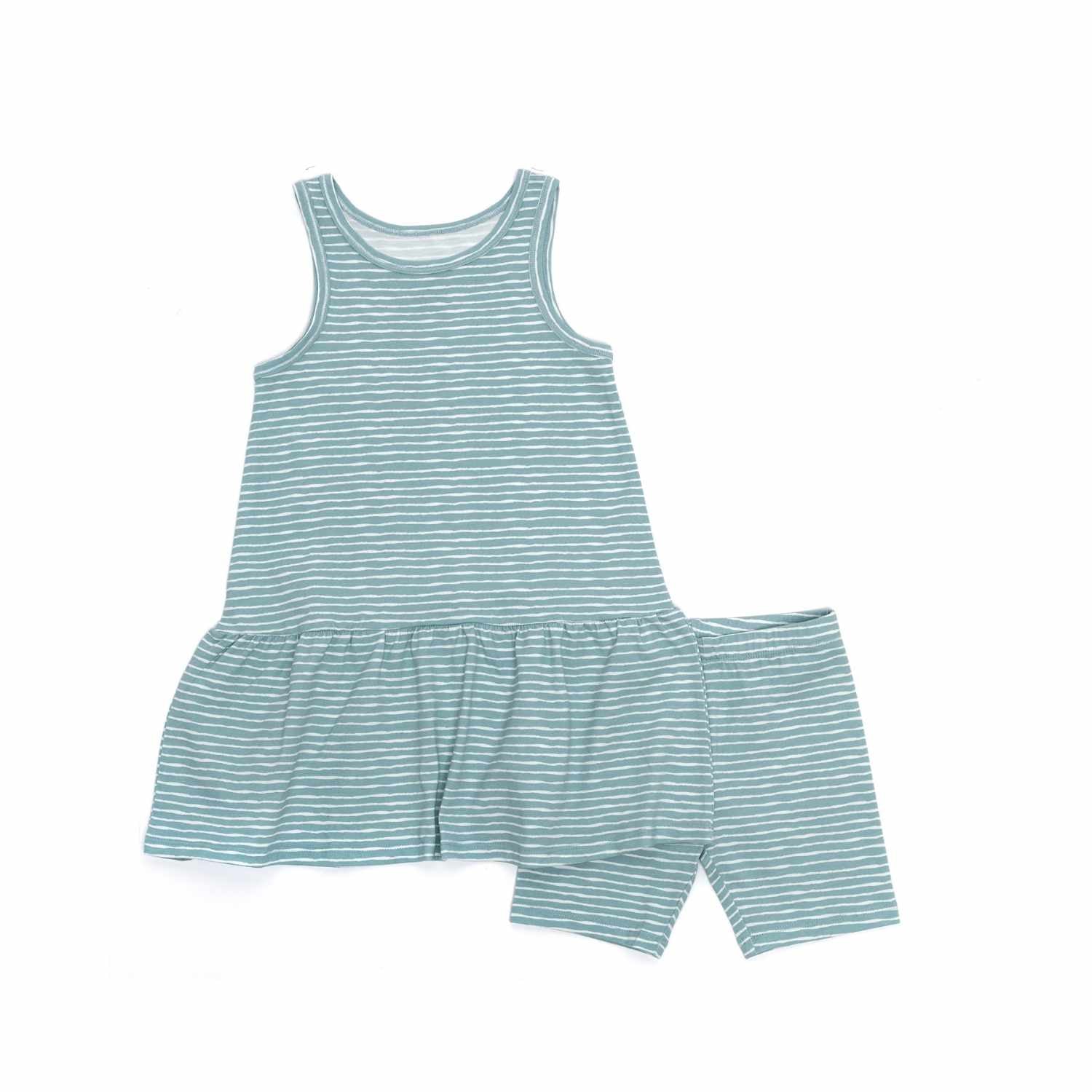 Green Stripes Drop Waist Dress with Biker Shorts Baby & Toddler Norani Baby   