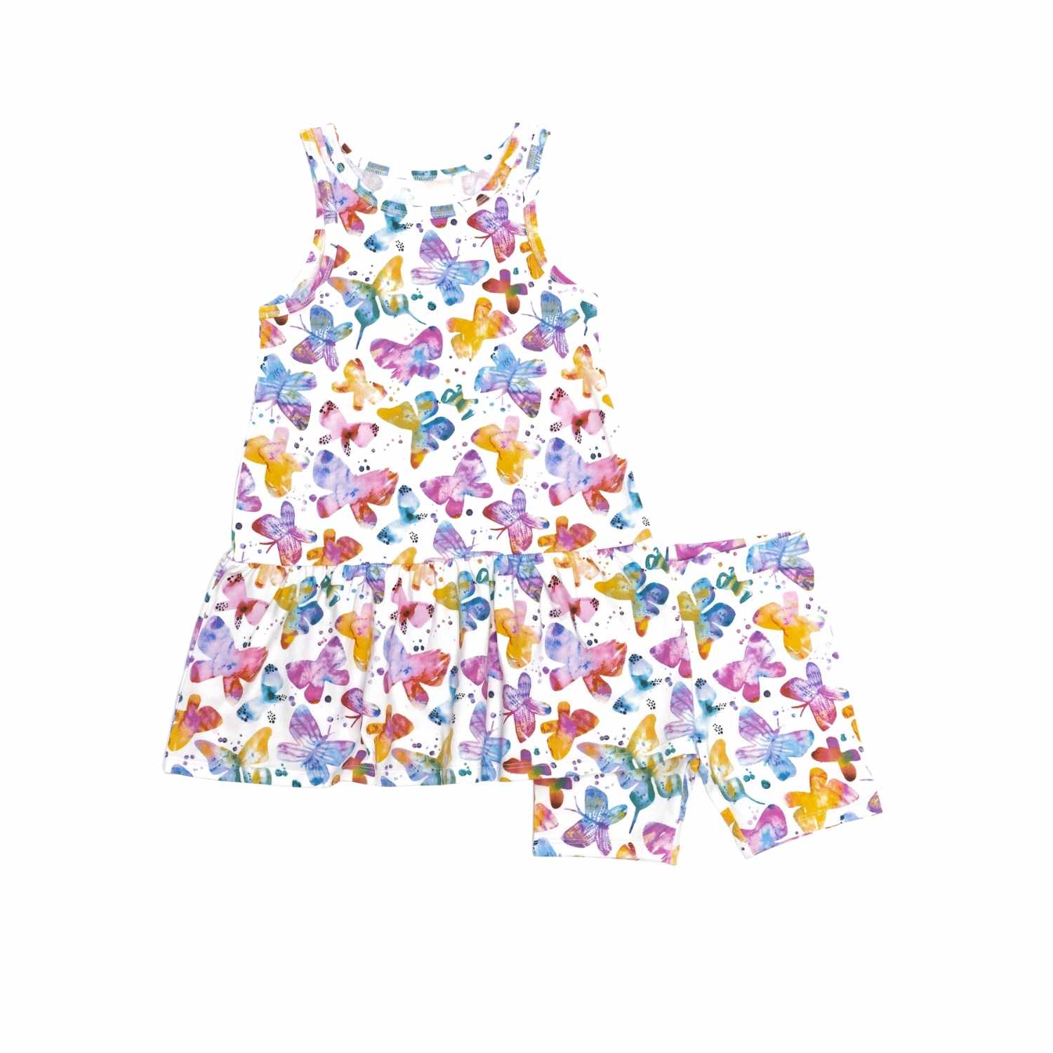 Butterflies Drop Waist Dress with Biker Shorts Baby & Toddler Norani Baby   