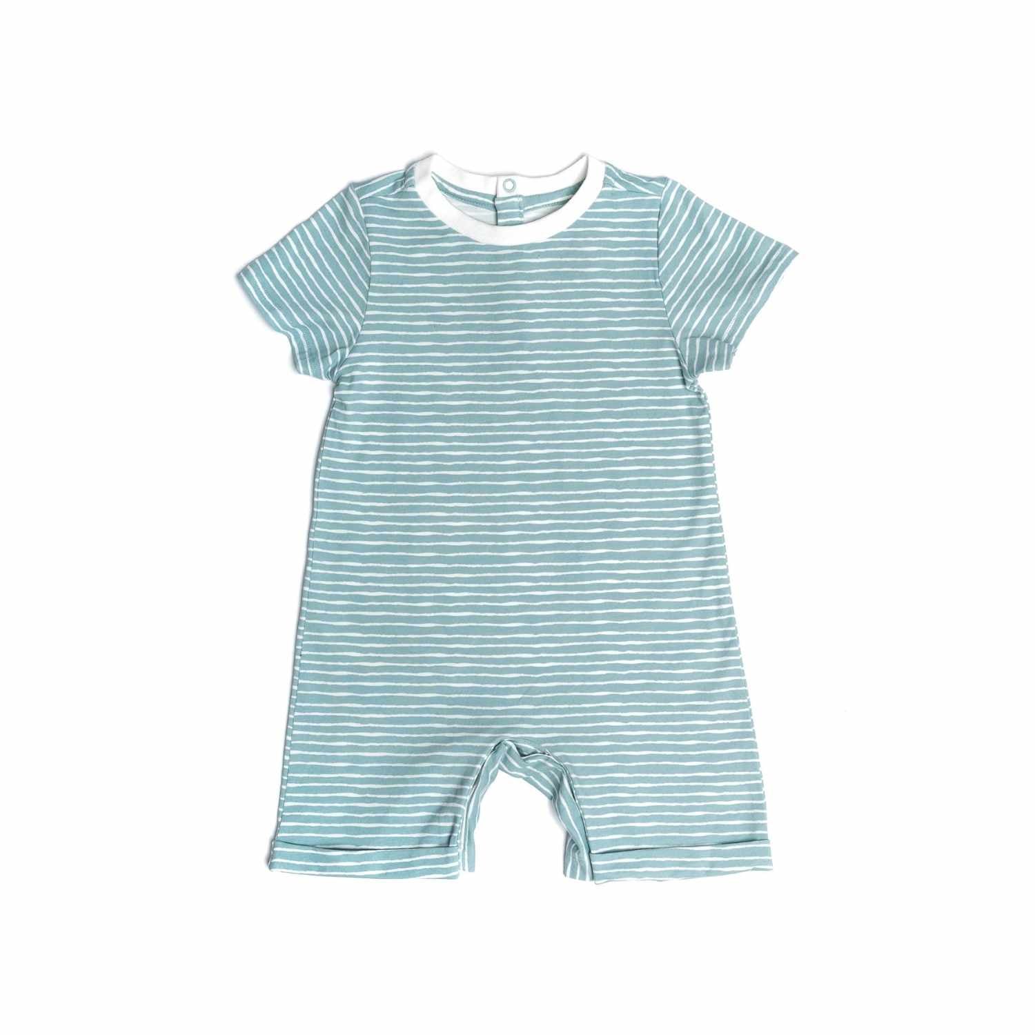 Organic Snap Romper in Green Stripes Baby & Toddler Norani Baby   