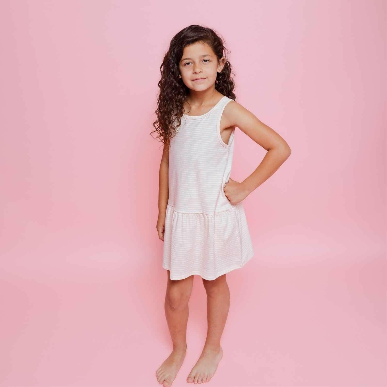 Pink Stripes Drop Waist Dress with Biker Shorts Baby & Toddler Norani Baby   