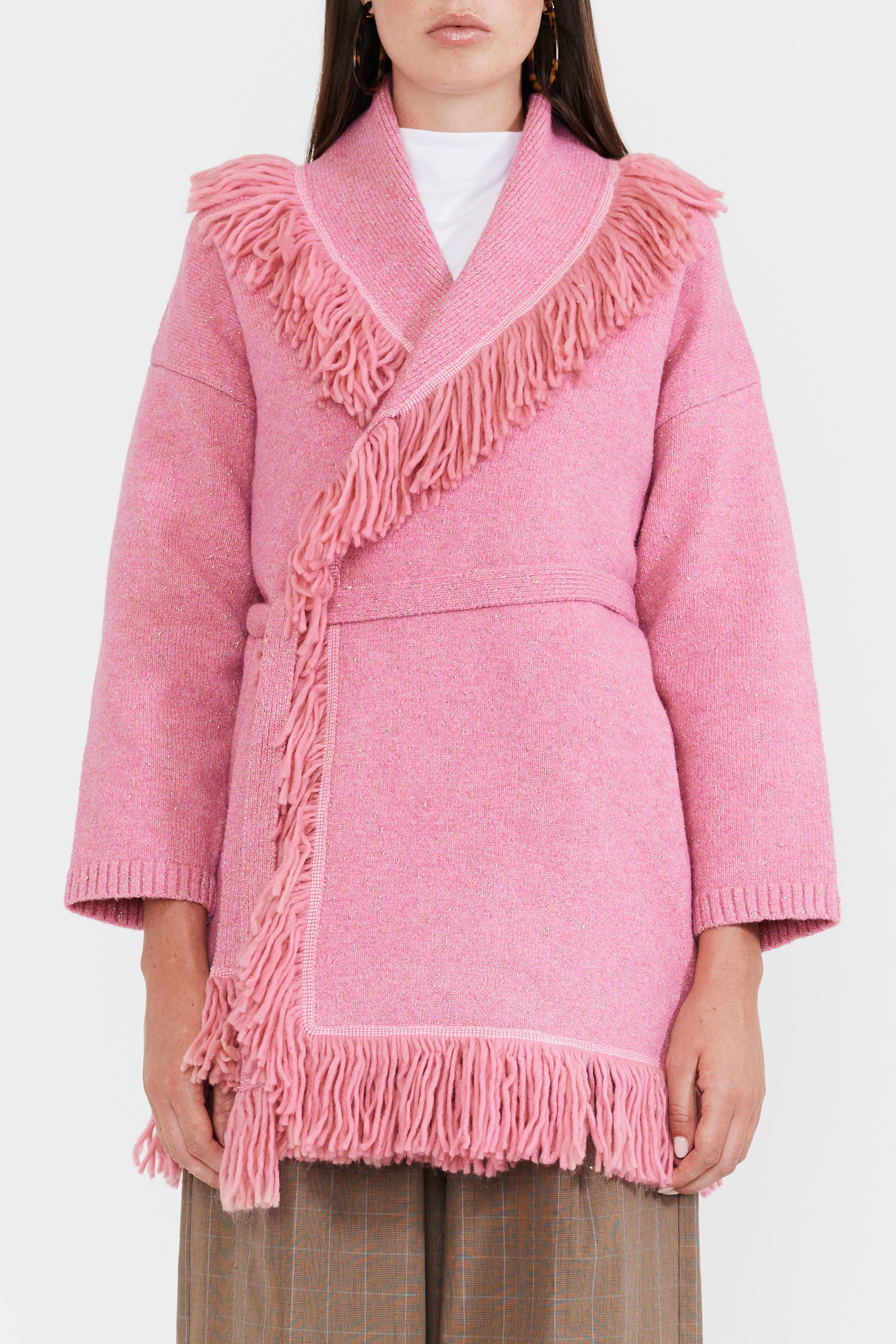 Tatiana Fringe Wrap Cardigan - Pink Shimmer