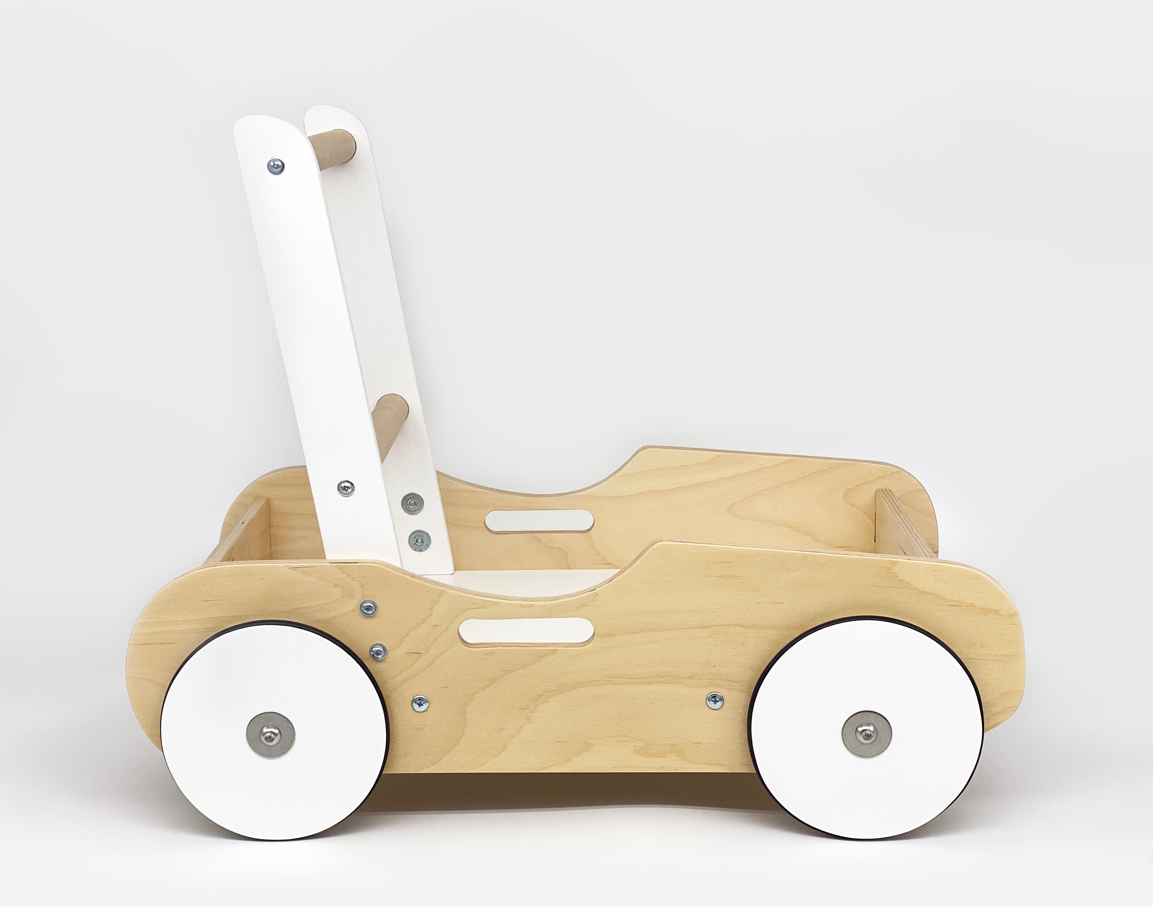 Luma Buggy: Handcrafted Wooden Push Cart in Natural Birch Wood & White Push Walker Luma Goods Co.   