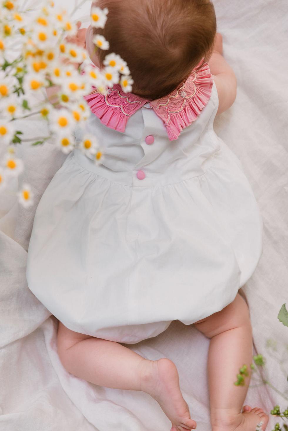 Peony White Bubble With Pink Embroidered Collar
