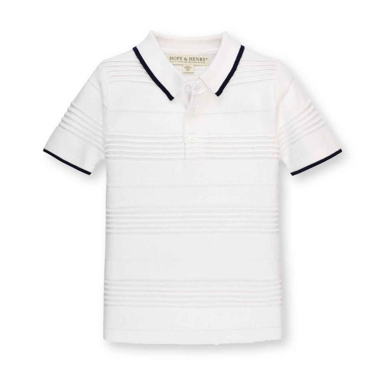 Baby Short Sleeve Sweater Polo - White Textured Stripe