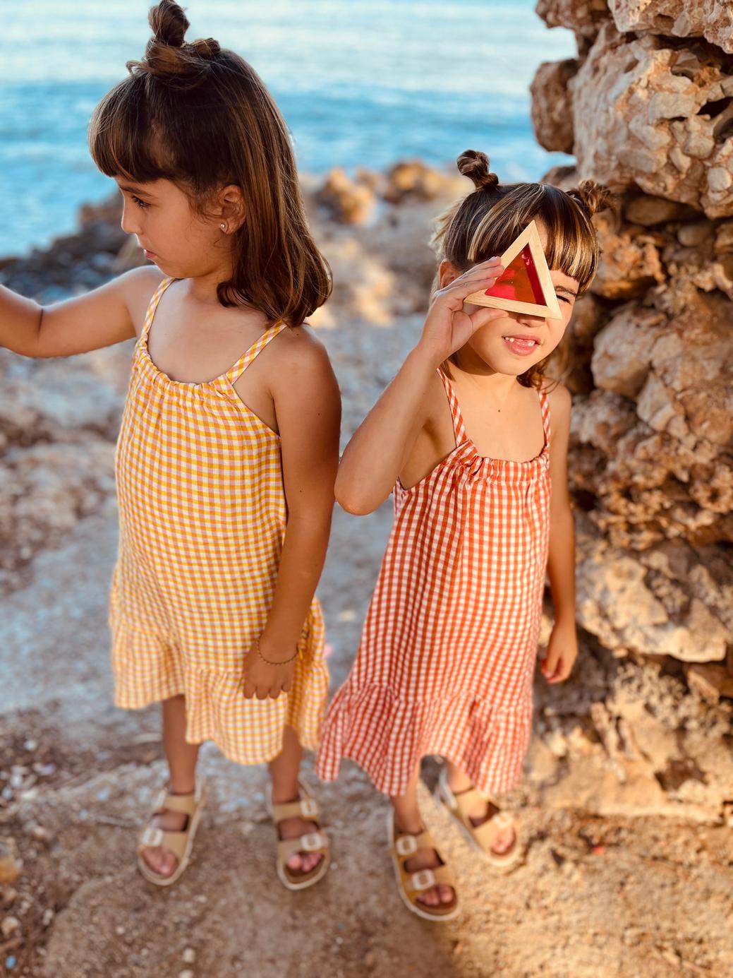 Yellow Gingham Linen Kid Dress - Natural/cyber Yellow