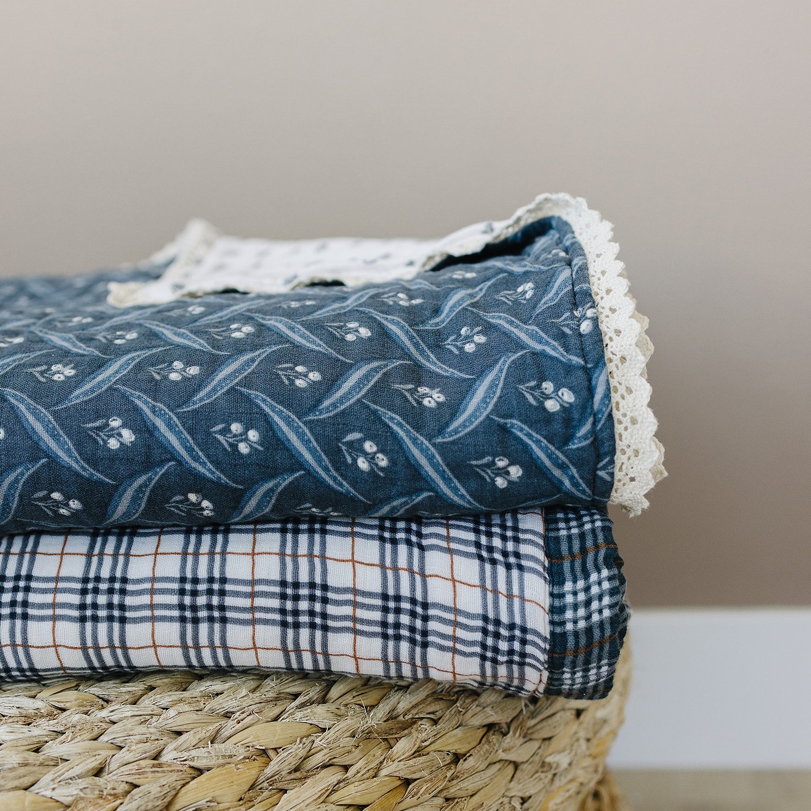 Vintage Plaid + Navy Plaid Twin Muslin Quilt