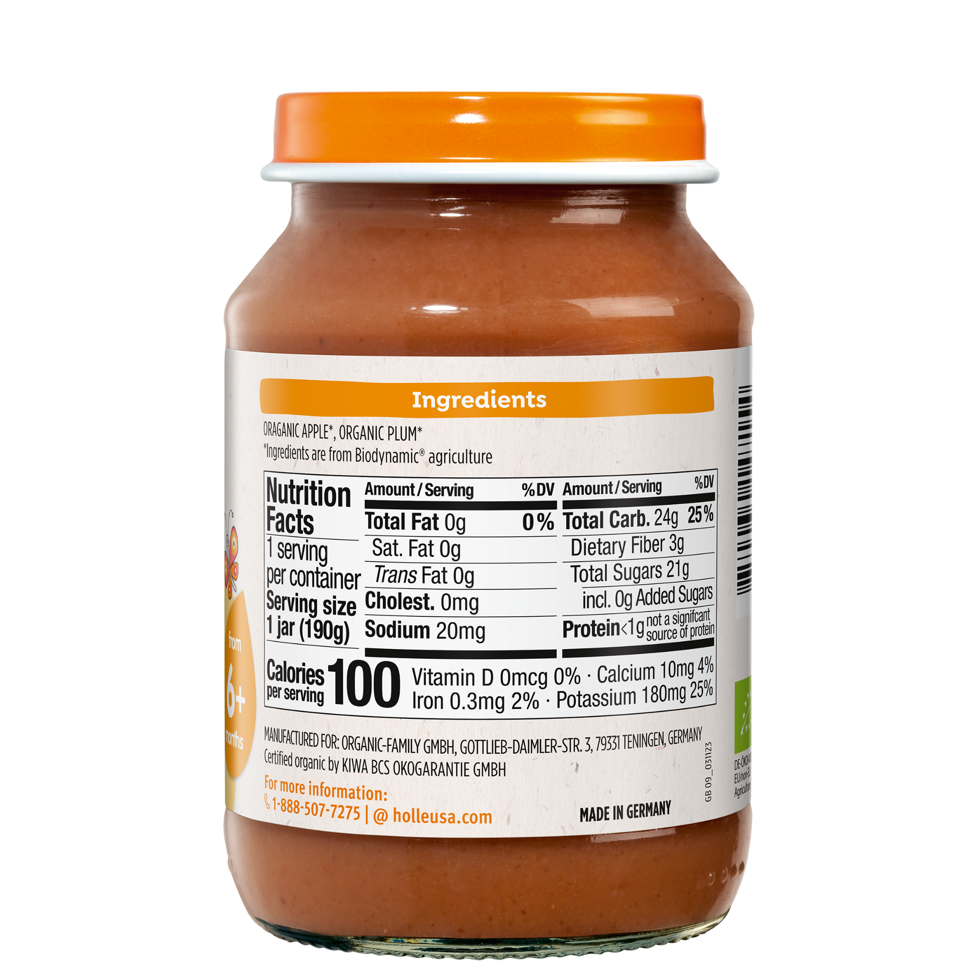 Holle Organic Baby Food Jar - Apple & Plum - 6 Jars