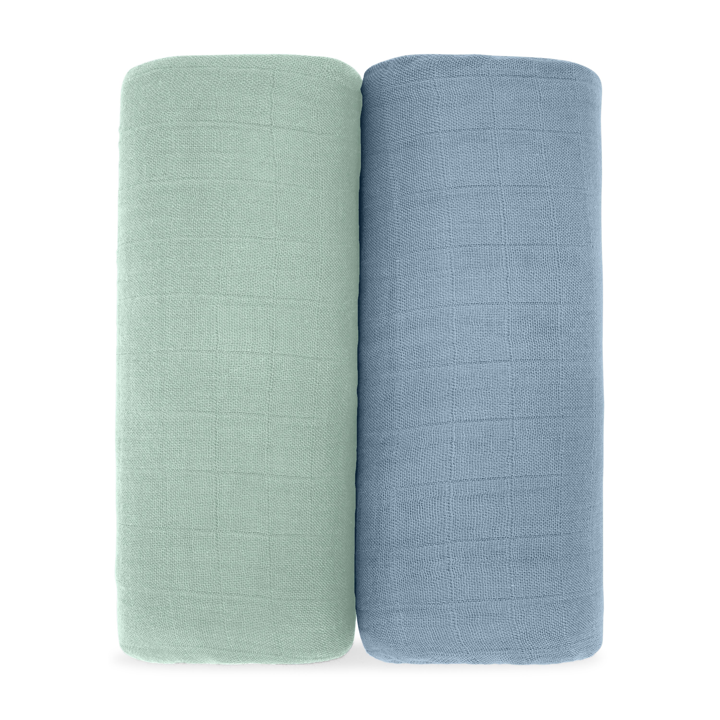 Muslin Swaddle Blanket, 2 Pack by Comfy Cubs - Pacific Blue & Fern