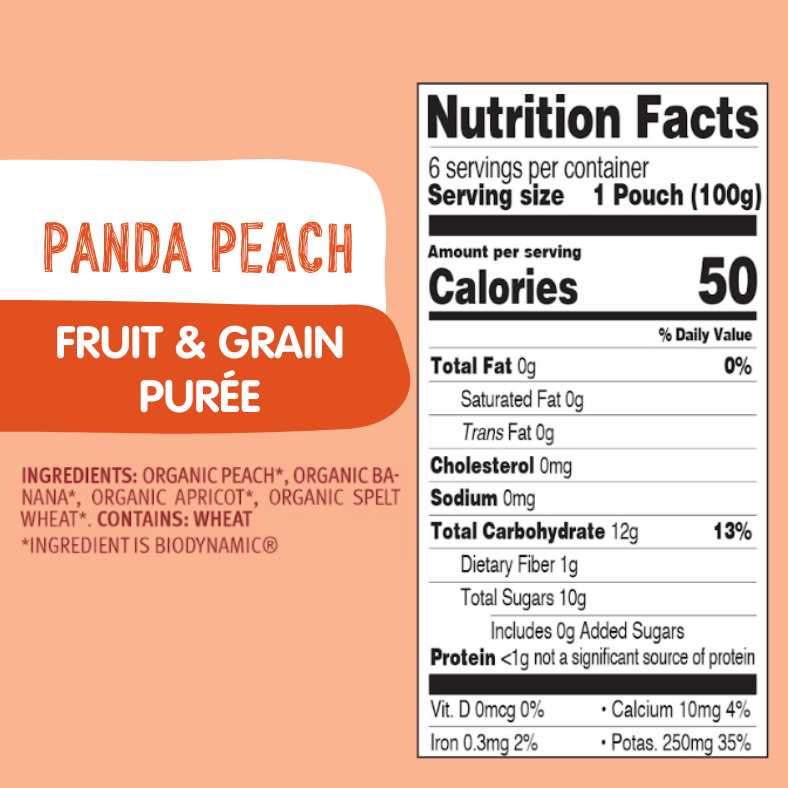 Holle Baby Food Pouches - Organic Fruit & Grain Puree -  Panda Peach