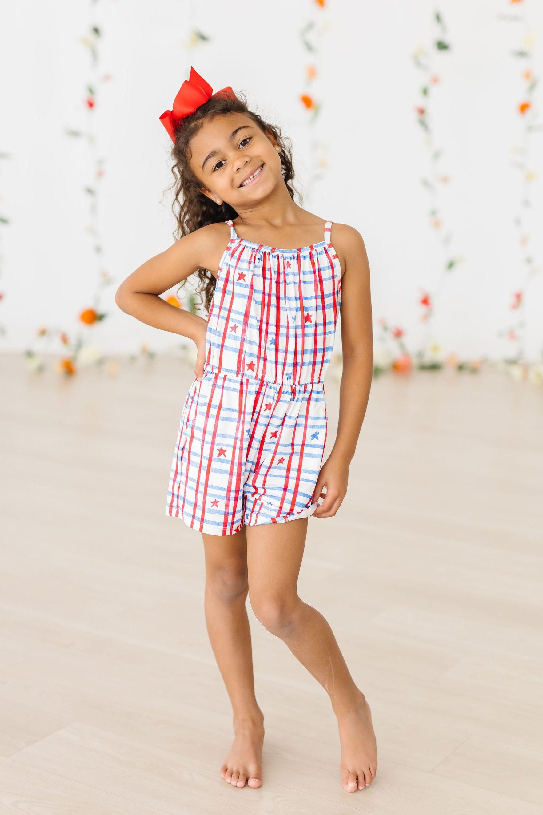 Patriotic Plaid Strappy Play Romper