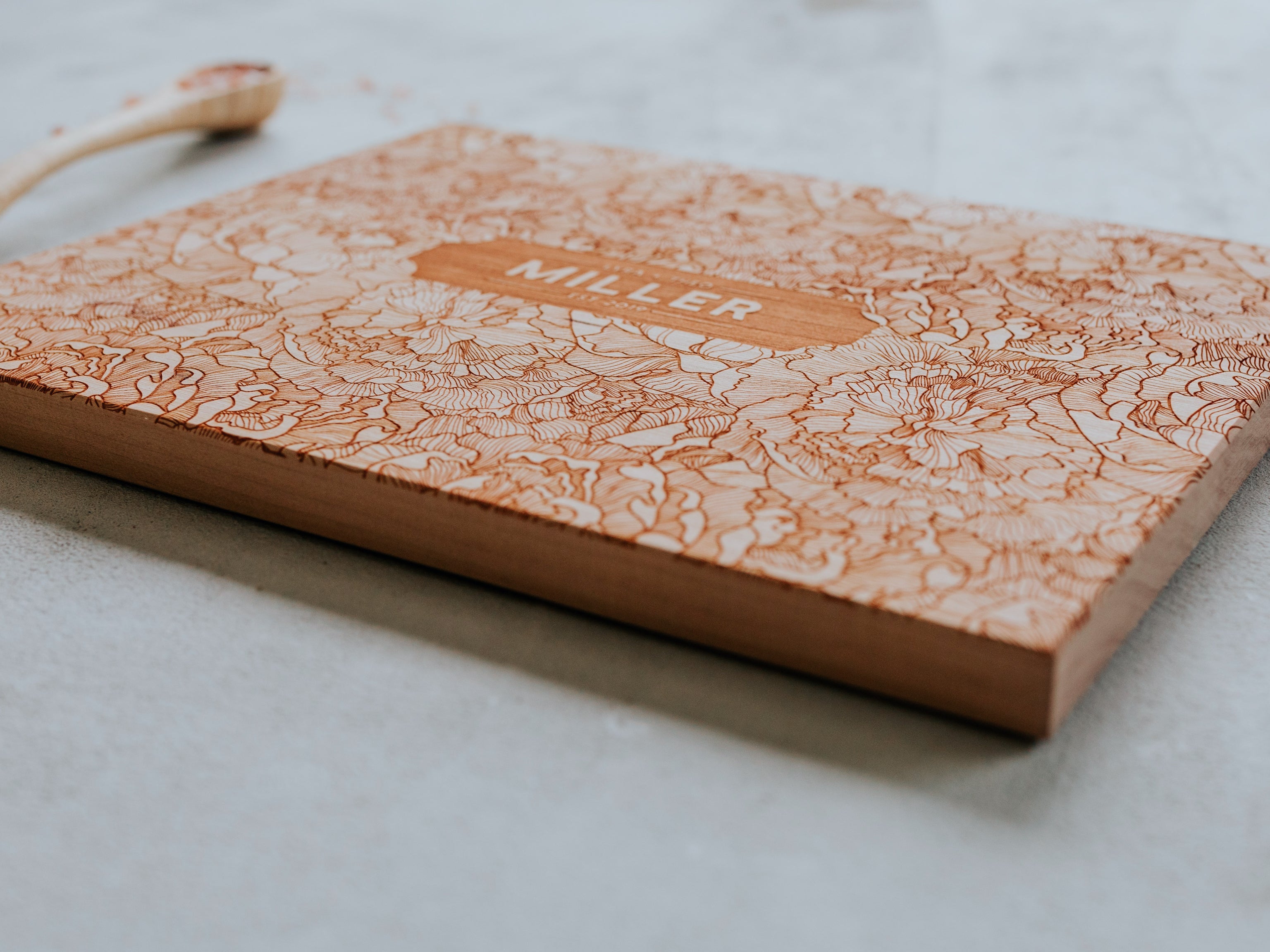 Peony Badge Handmade Wooden Cutting Board