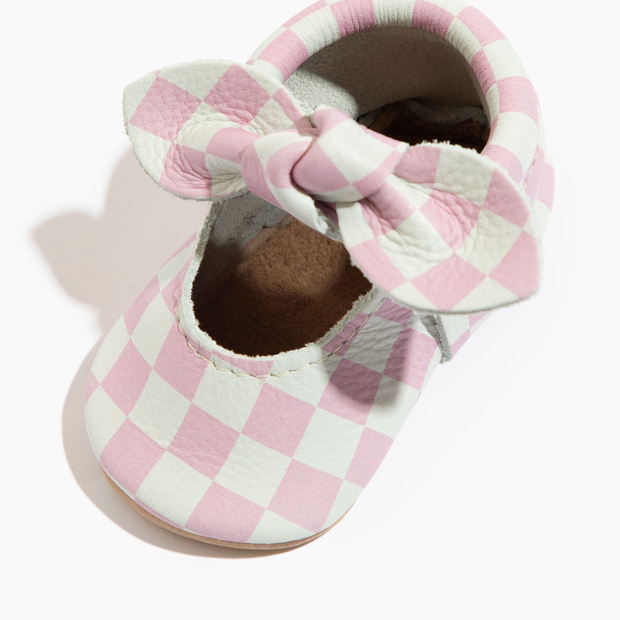 Petal Pink Check Knotted Bow Baby Shoe