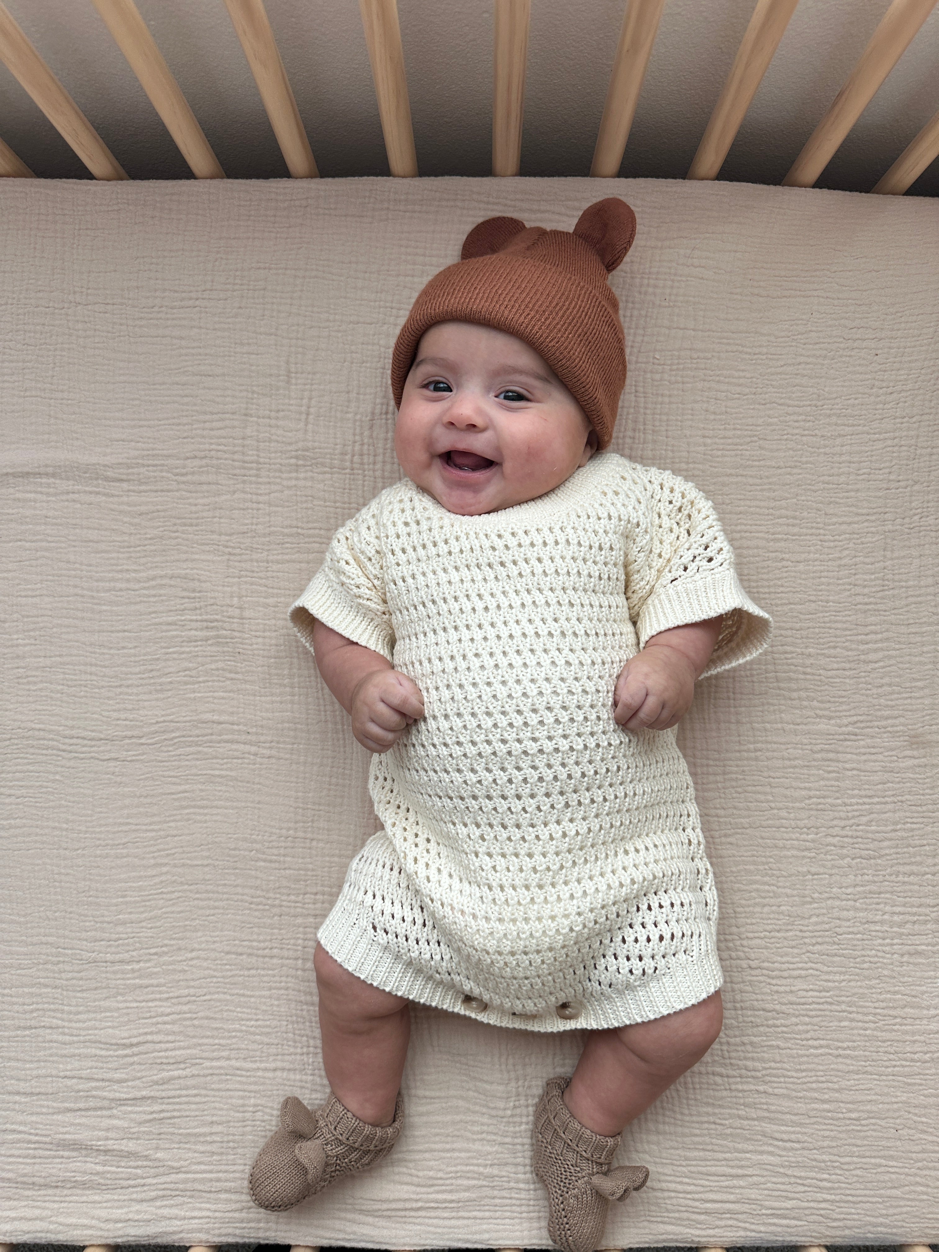 Crochet Knit Romper - Cream