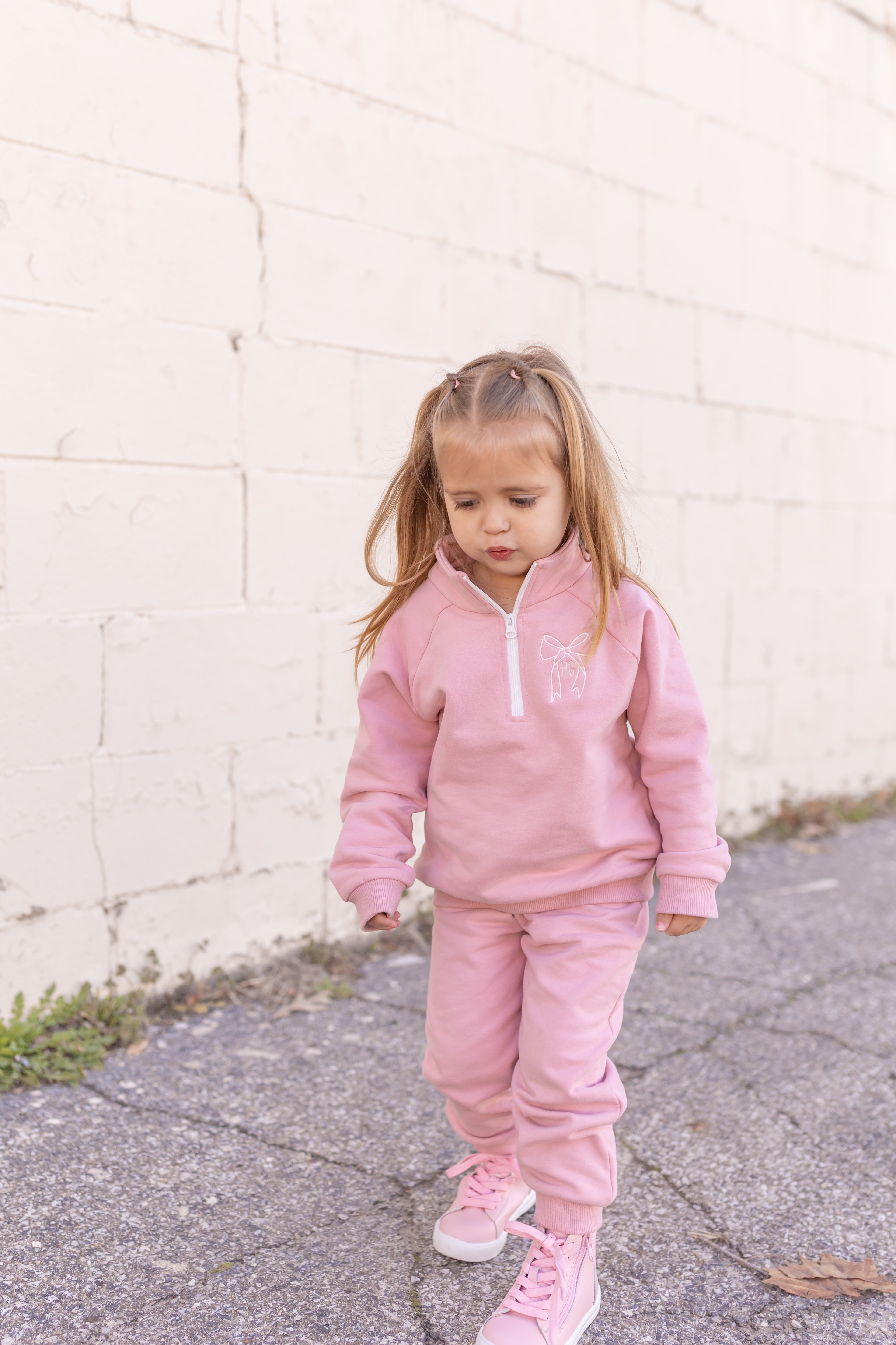 Custom Embroidered Organic Cotton Quarter Zip Set - Pink
