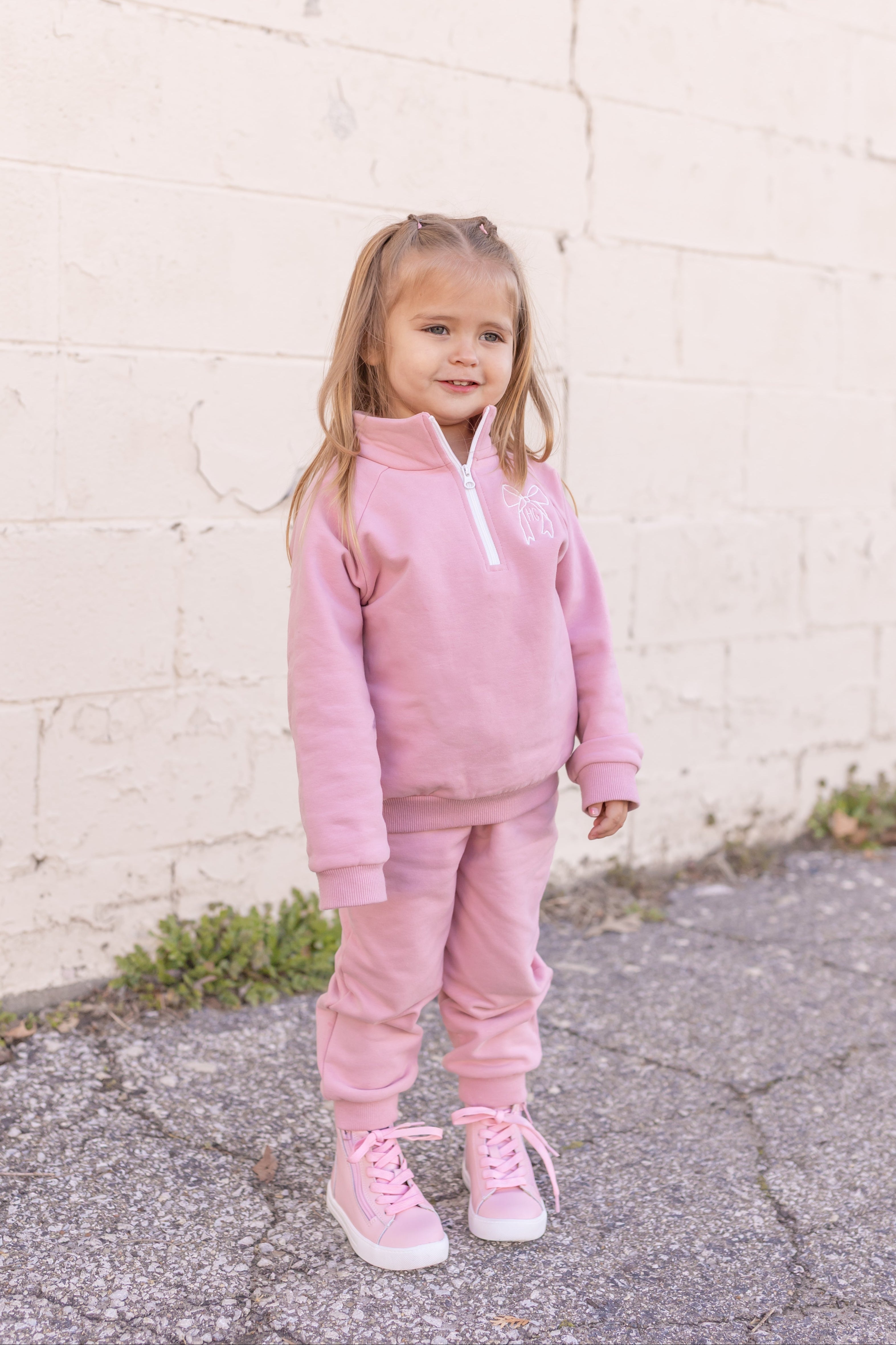 Custom Embroidered Organic Cotton Quarter Zip Set - Pink