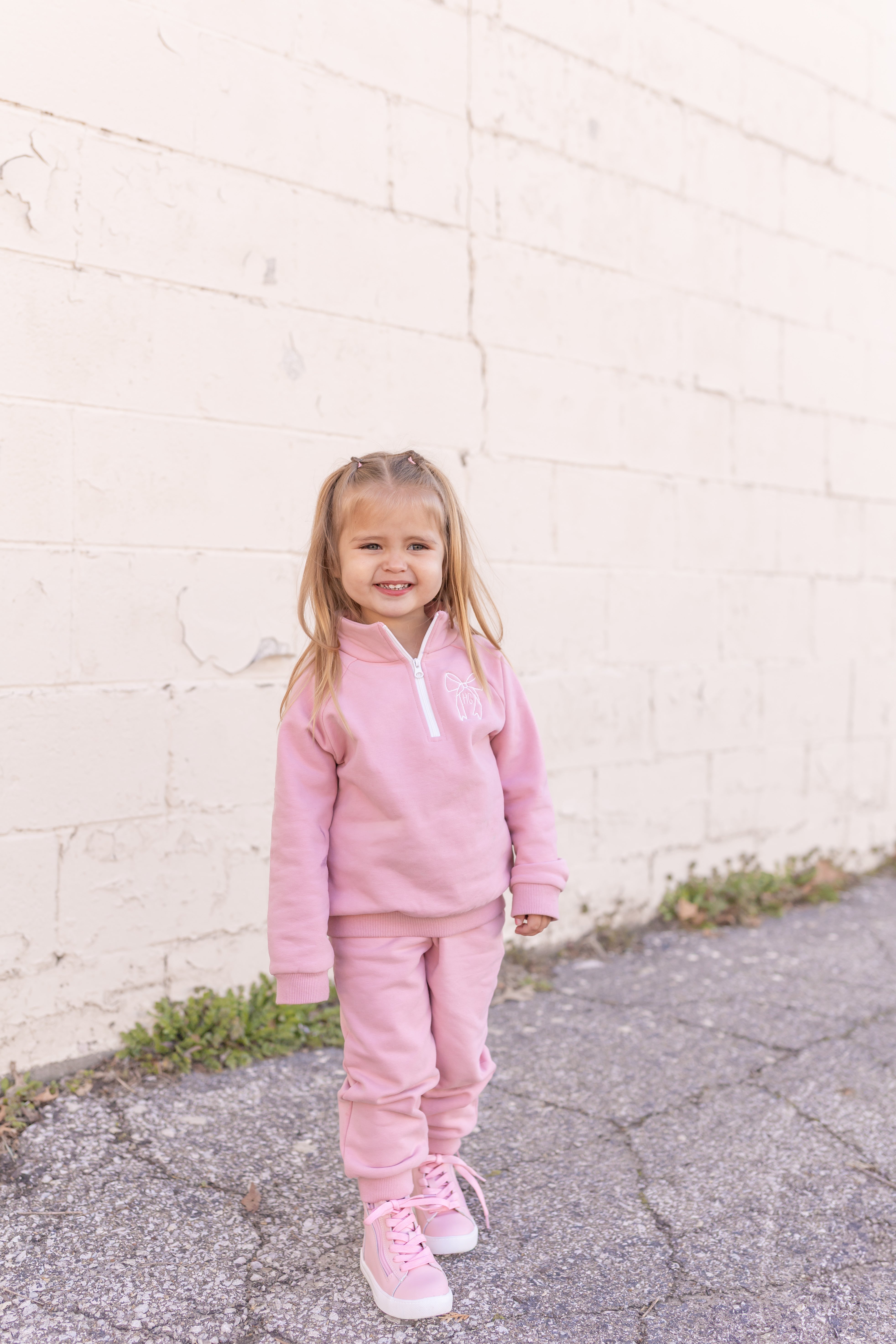 Custom Embroidered Organic Cotton Quarter Zip Set - Pink