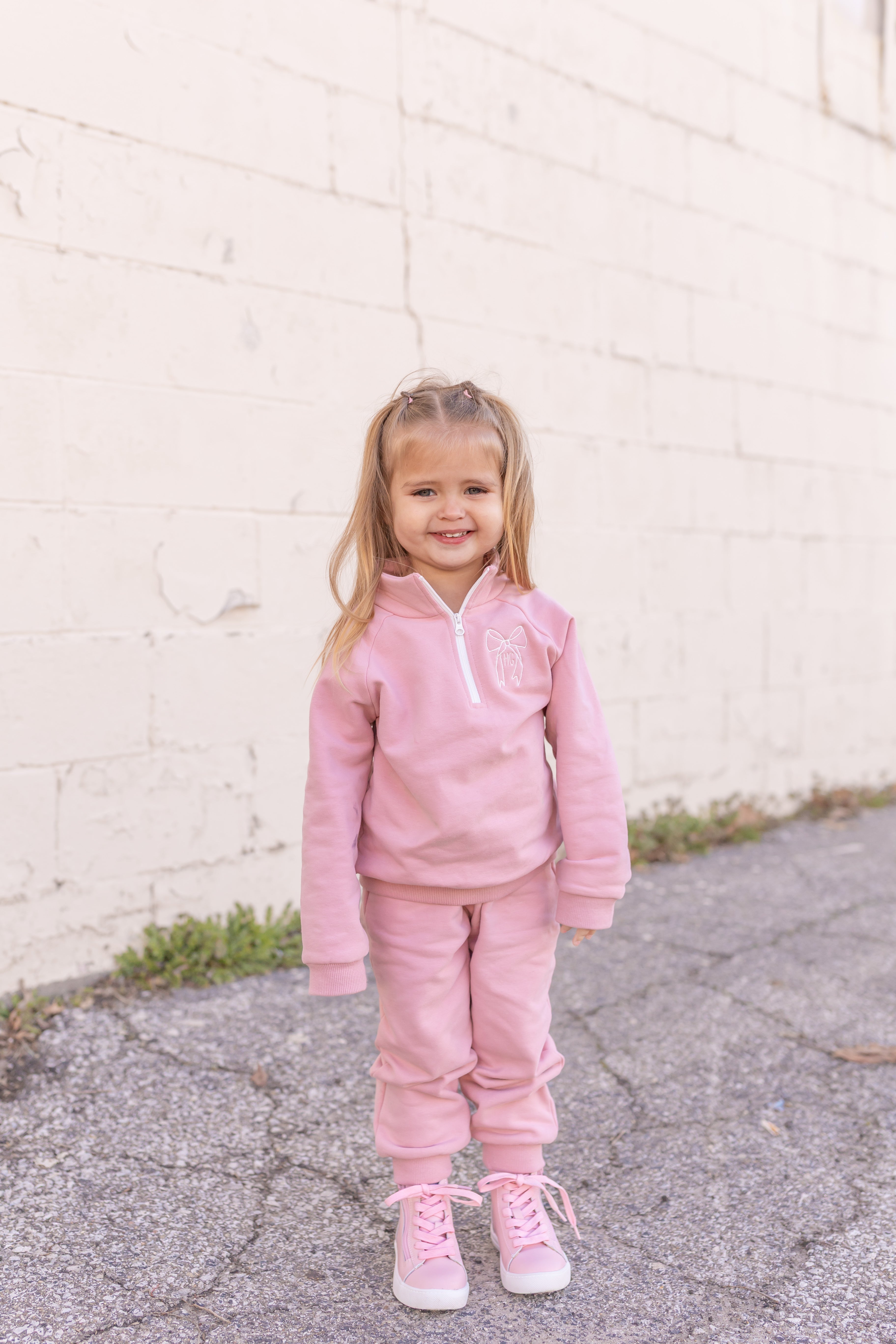 Custom Embroidered Organic Cotton Quarter Zip Set - Pink