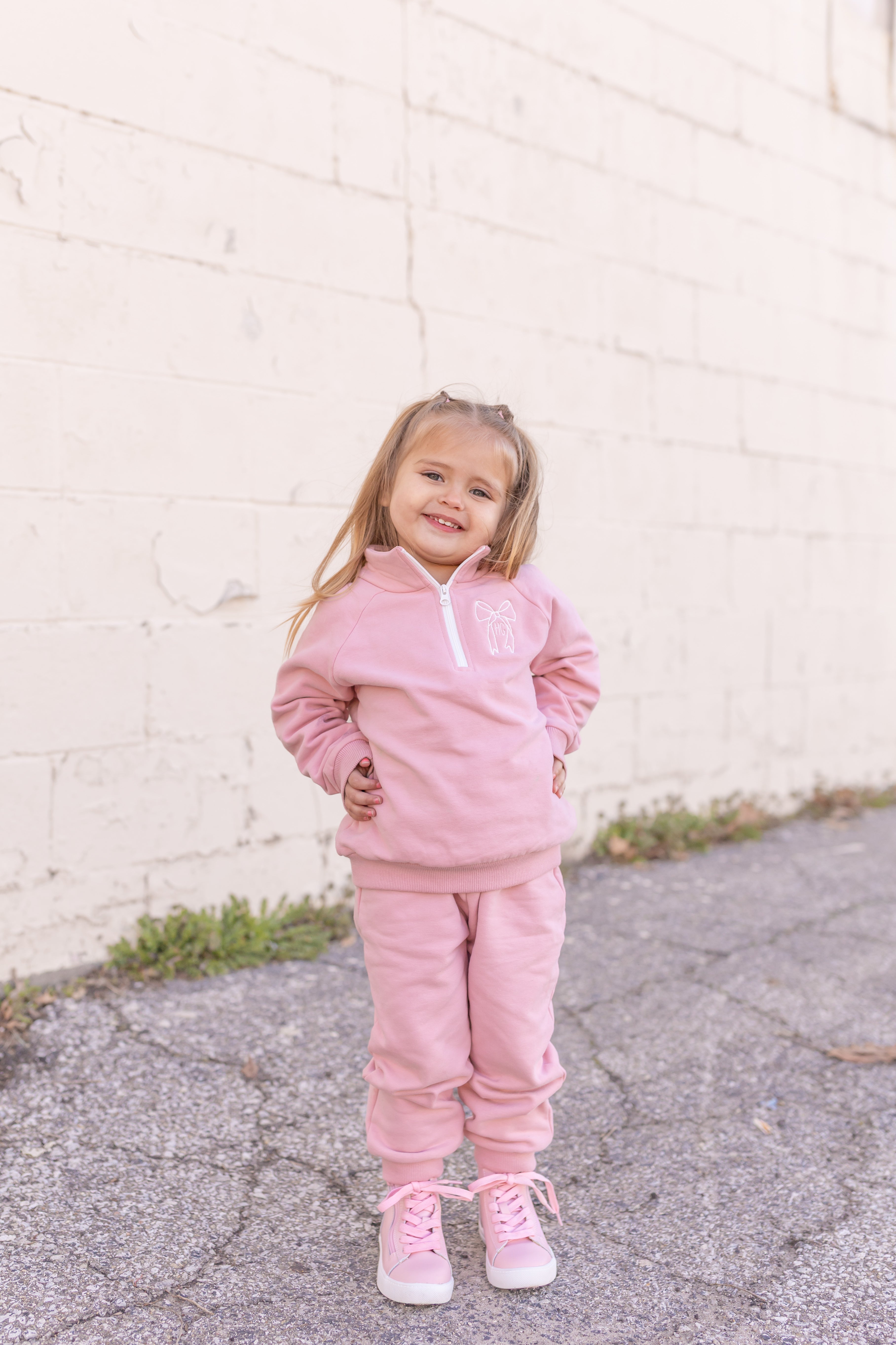 Custom Embroidered Organic Cotton Quarter Zip Set - Pink