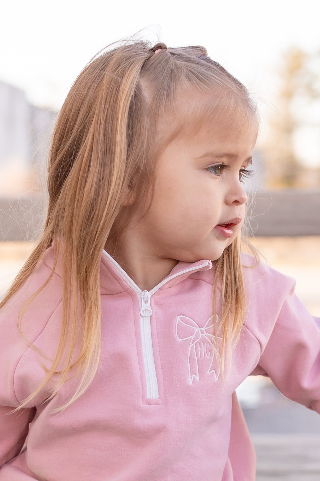 Custom Embroidered Organic Cotton Quarter Zip Set - Pink