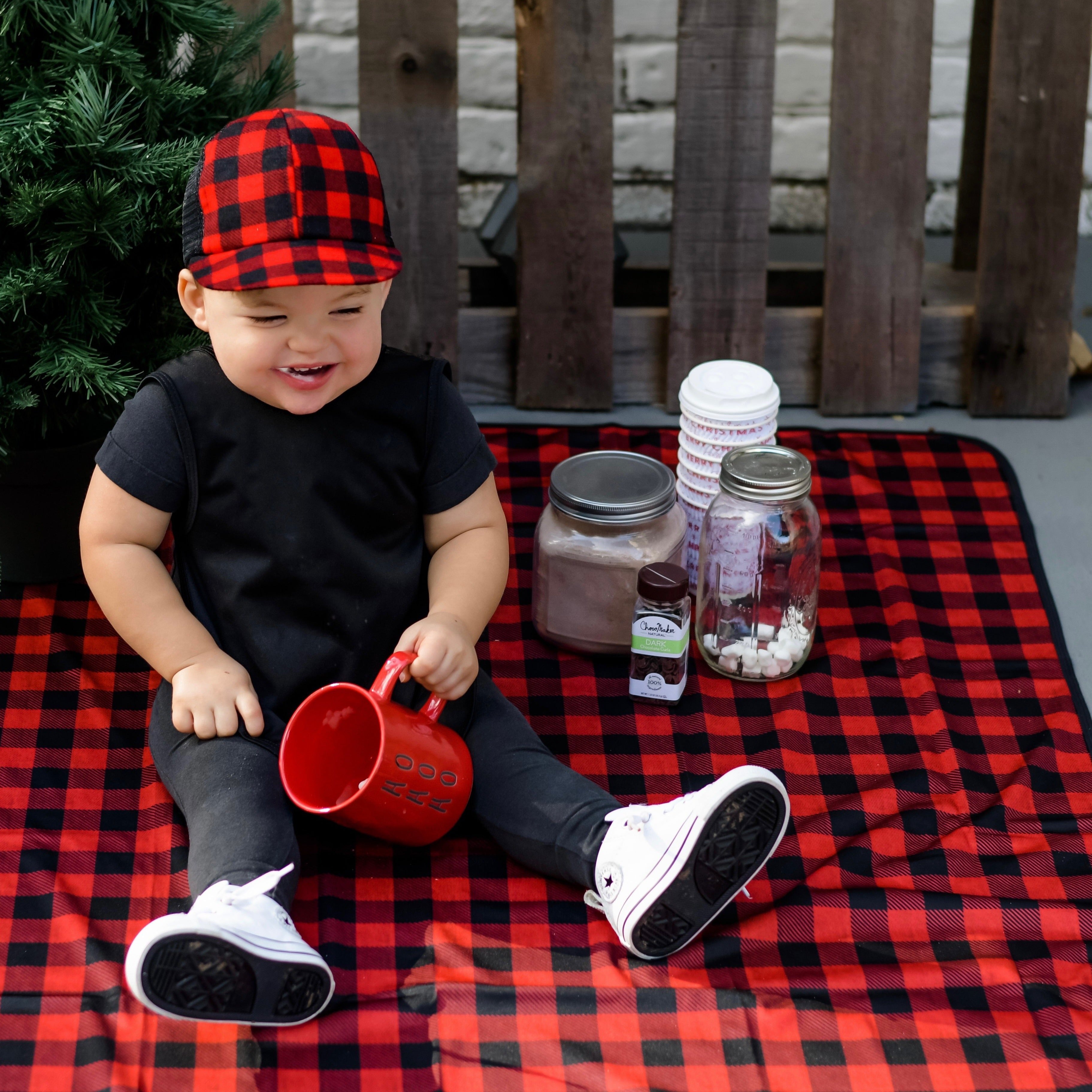 Red Buffalo Plaid Splash Mat - A Waterproof Catch-All for Highchair Spills and More!  BapronBaby   