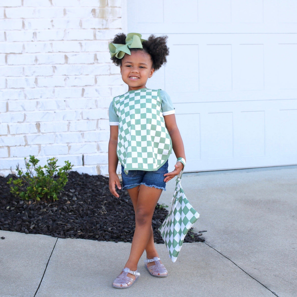 Sage Checkerboard - Waterproof Wet Bag (For mealtime, on-the-go, and more!)