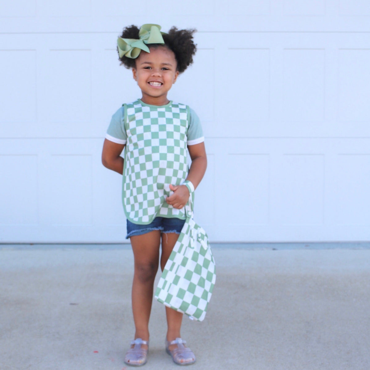 Sage Checkerboard - Waterproof Wet Bag (For mealtime, on-the-go, and more!)