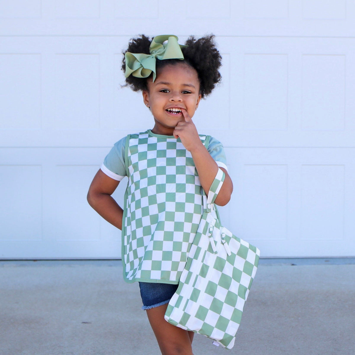 Sage Checkerboard - Waterproof Wet Bag (For mealtime, on-the-go, and more!)