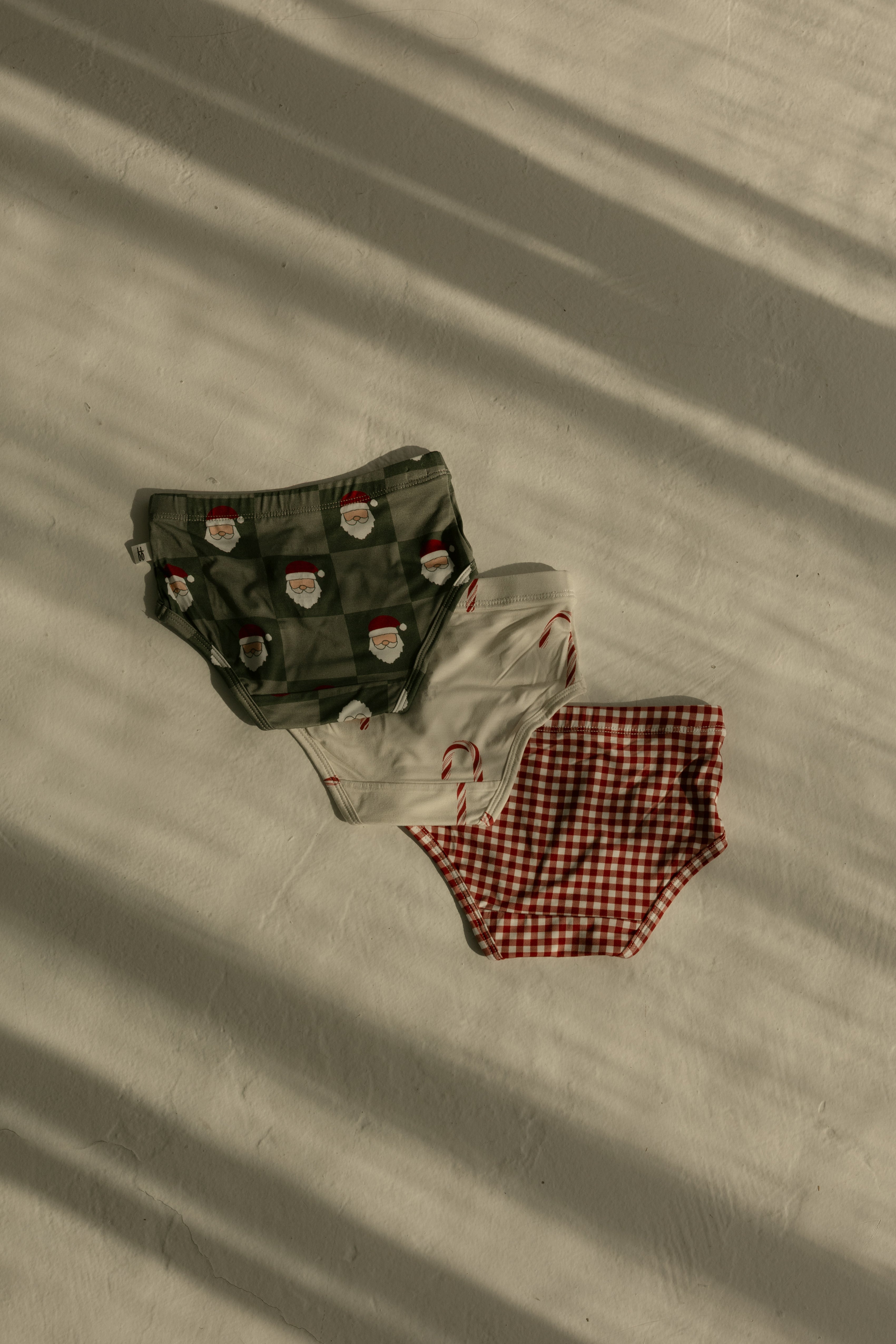 Girl's Bamboo Briefs (3 Pack) | Red Gingham, Candy Cane & Santa Checkerboard