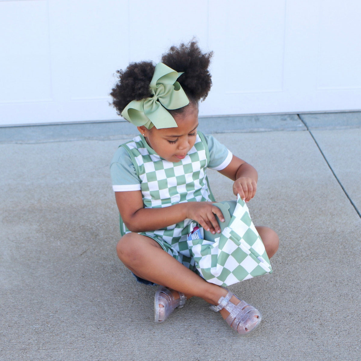 Sage Checkerboard - Waterproof Wet Bag (For mealtime, on-the-go, and more!)