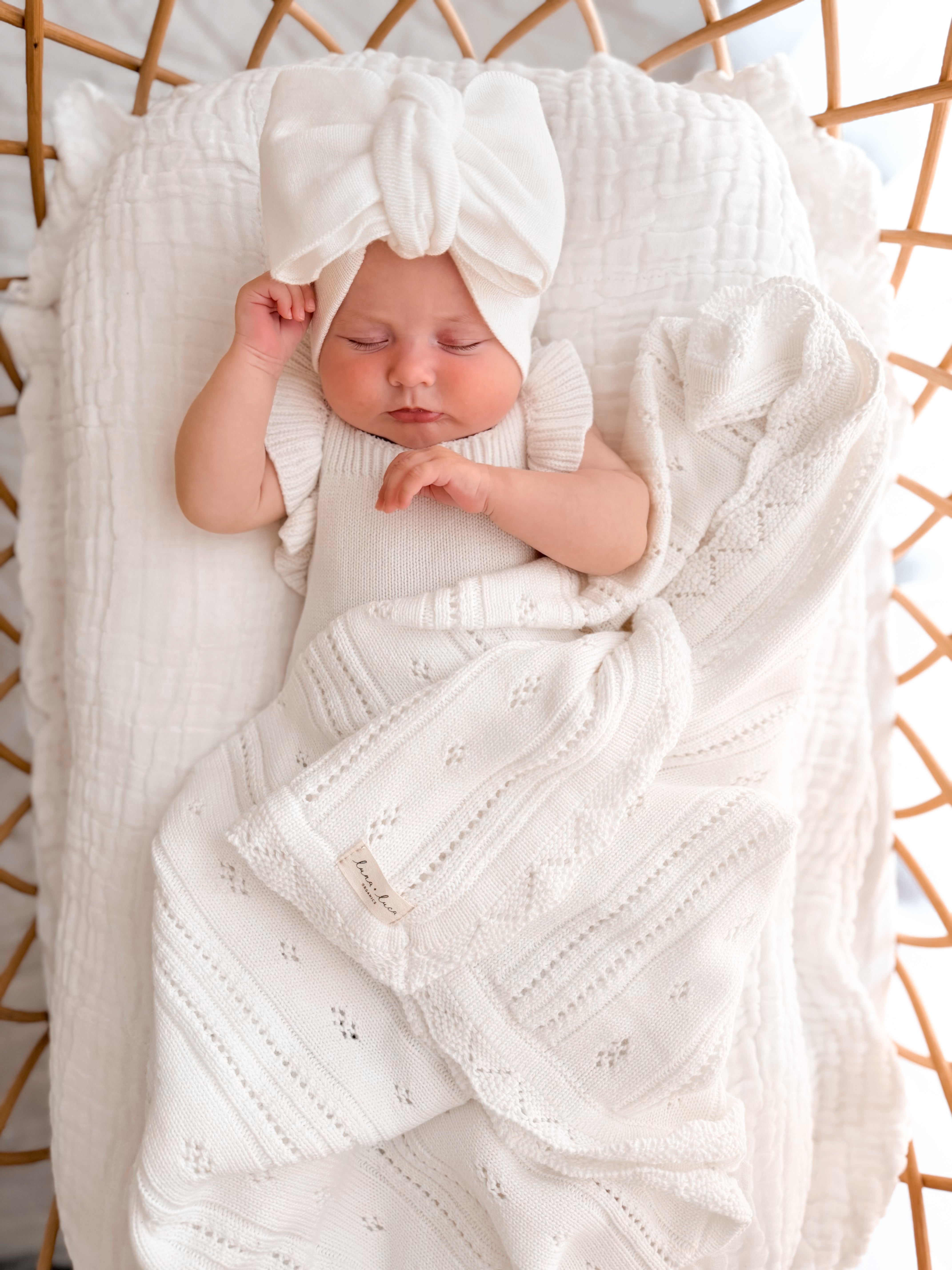 Pointelle Baby Blanket - White