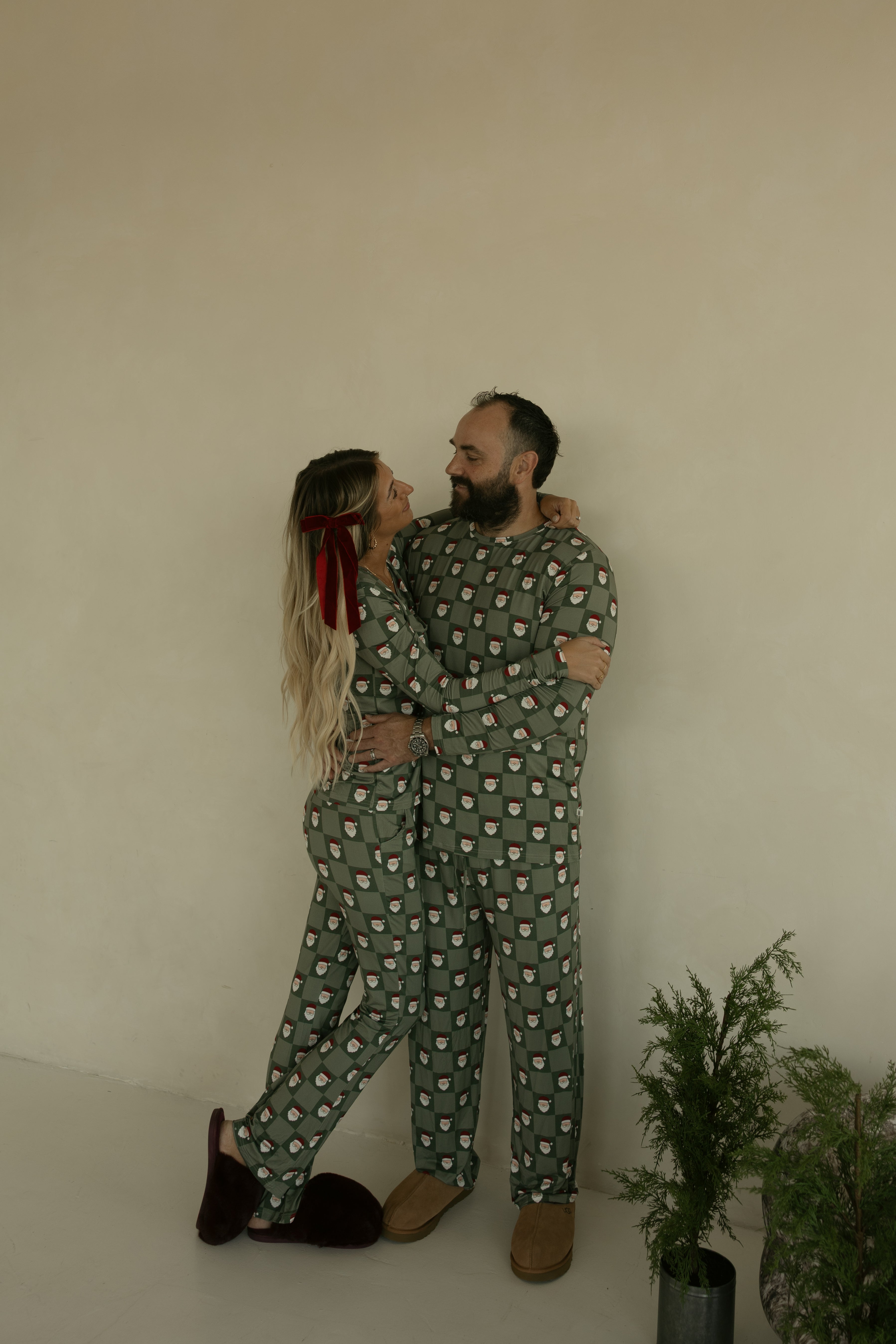 Men's Bamboo Pajamas | Santa Checkerboard