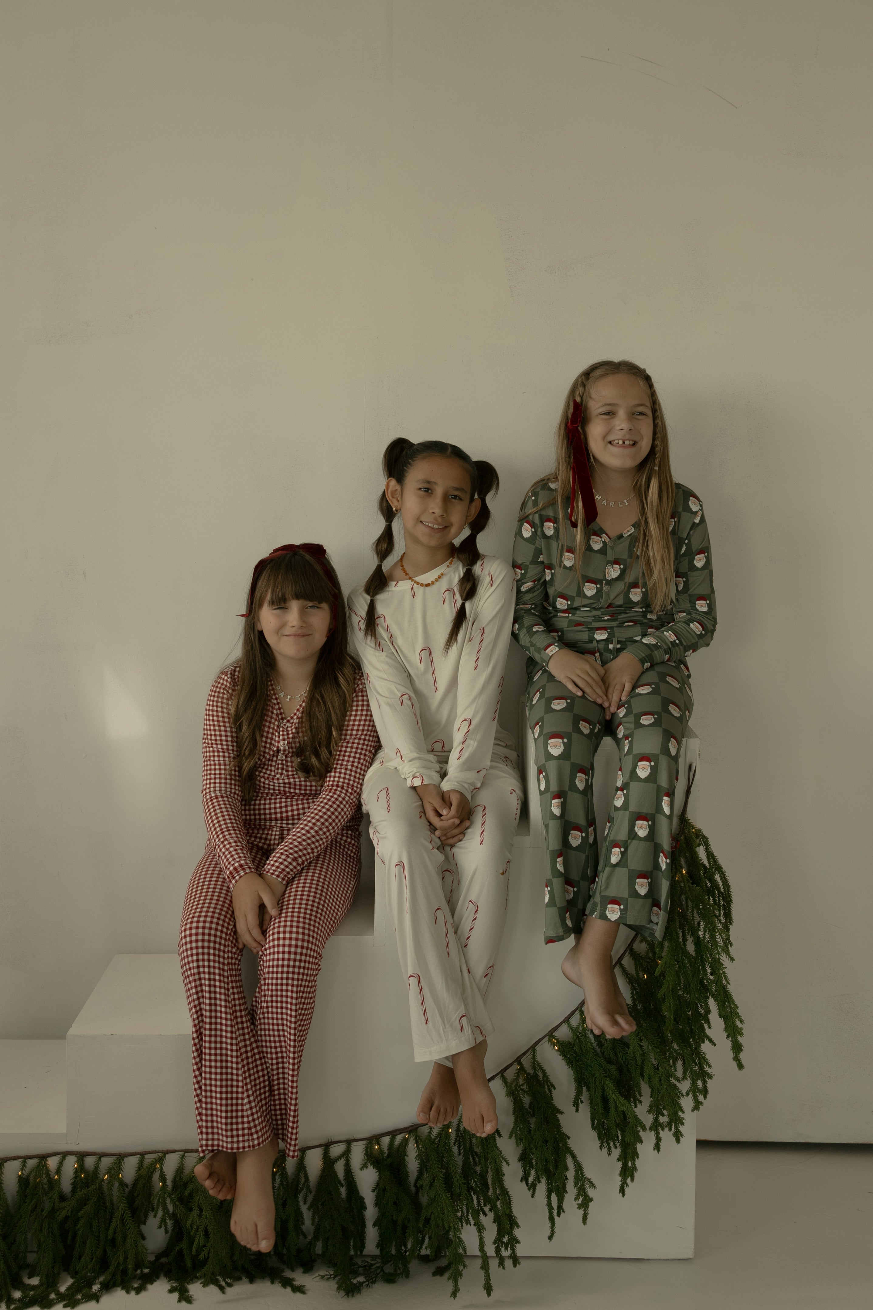 Pre-Teen Flare Bamboo Pajamas | Santa Checkerboard
