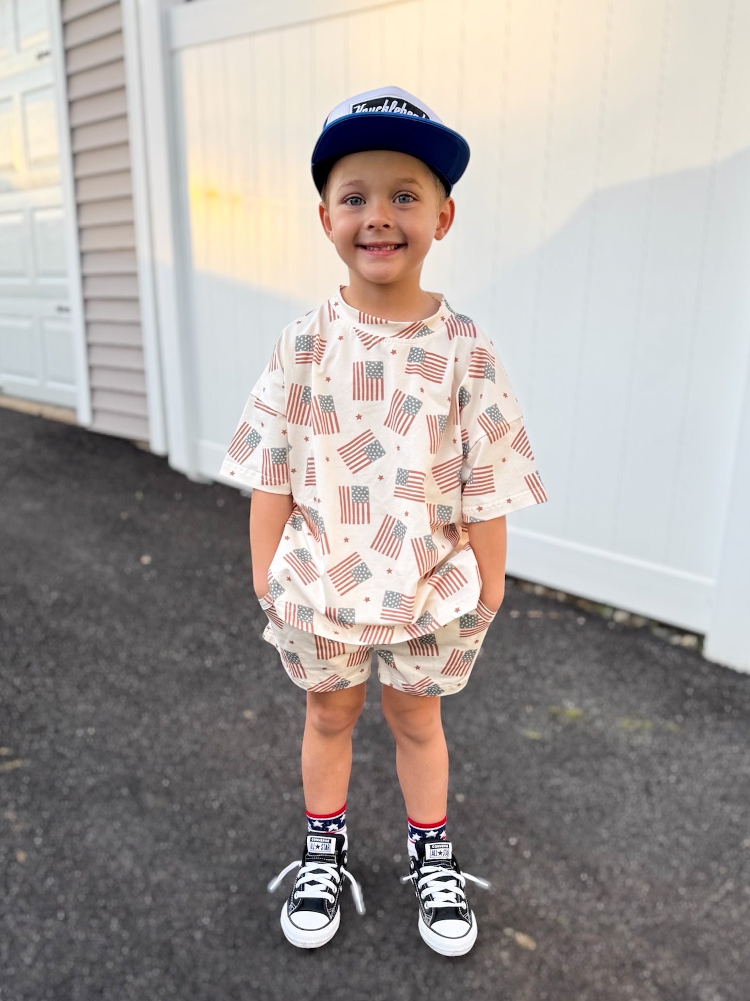 4th of July Flag Print Shorts Set - optional custom embroidery *Size 6 left