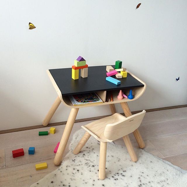 Toddler Desk Wooden Table & Chair Set Playroom Furniture PlanToys   