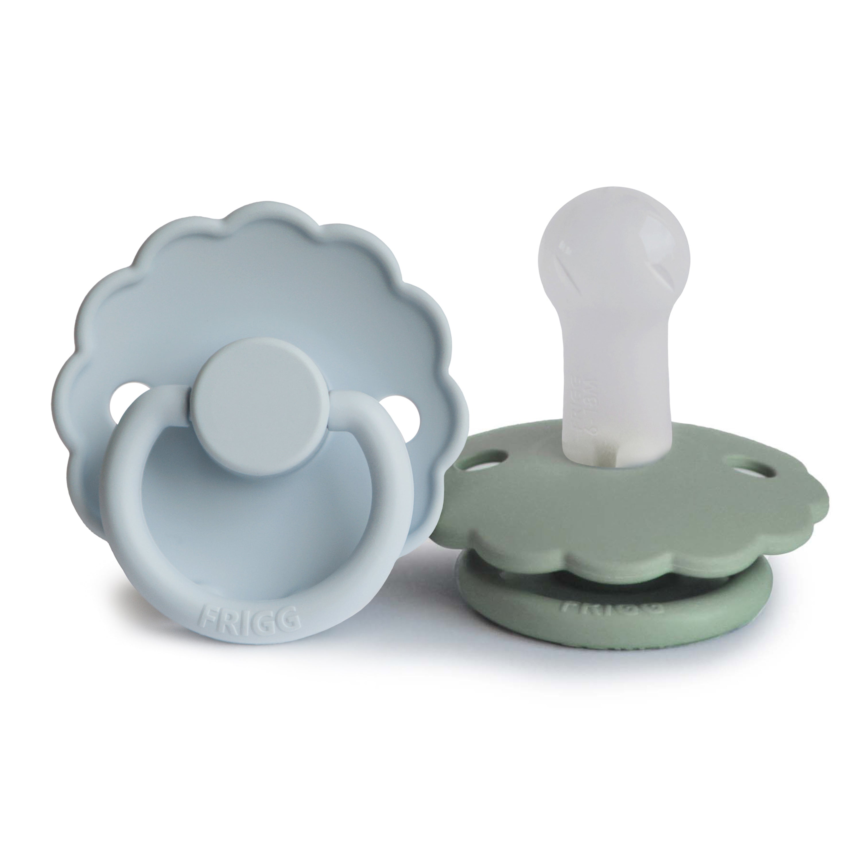 FRIGG Daisy Silicone Pacifier 2-Pack FRIGG PACIFIERS Mushie Powder Blue/Sage 6-18 months 