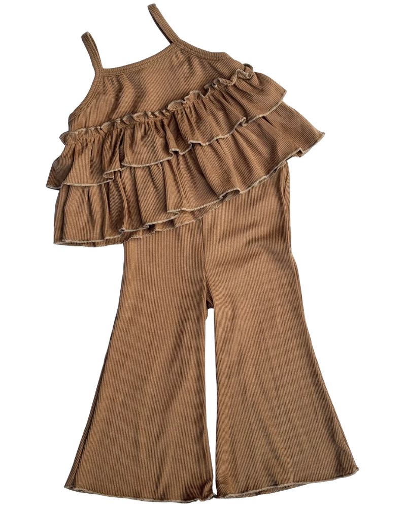 Presley Ruffle Tank Two-Piece Set - Brown