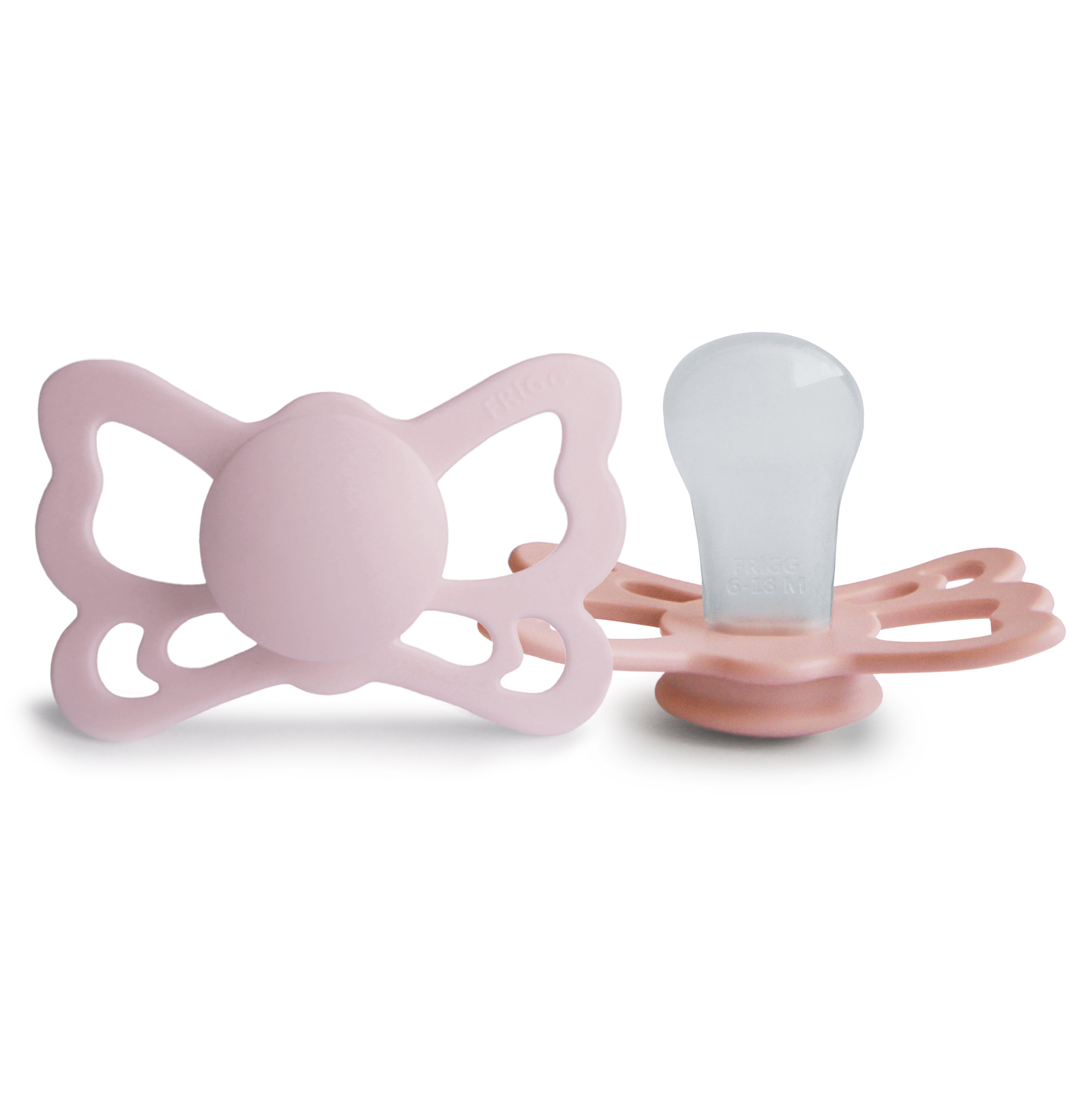 FRIGG Butterfly Anatomical Silicone Pacifier 2-Pack (6-18 Months) SILICONE FRIGG PACIFIERS Mushie Pretty in Peach/Primrose  