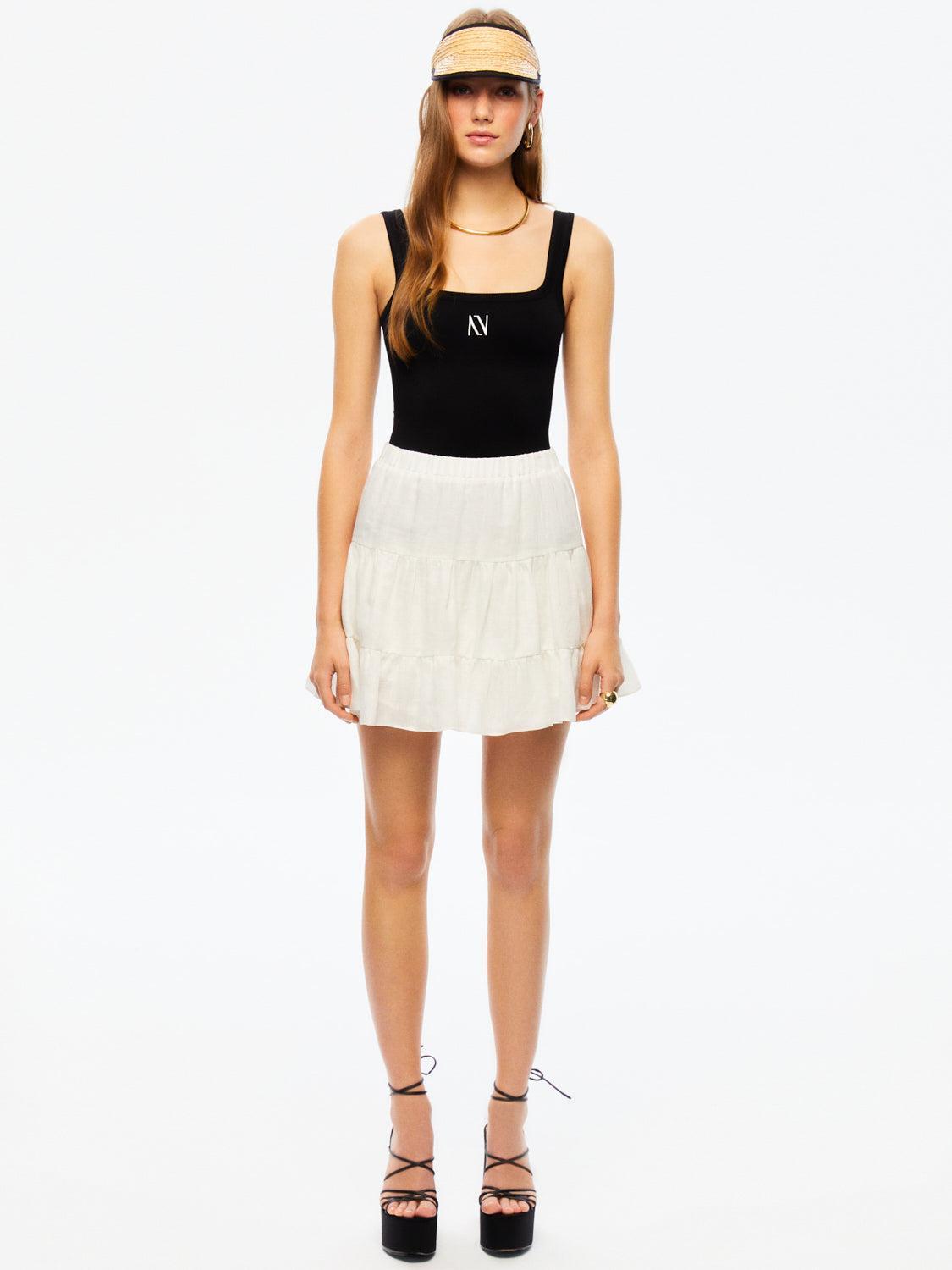 Tiered Mini Linen Skirt - Off-white