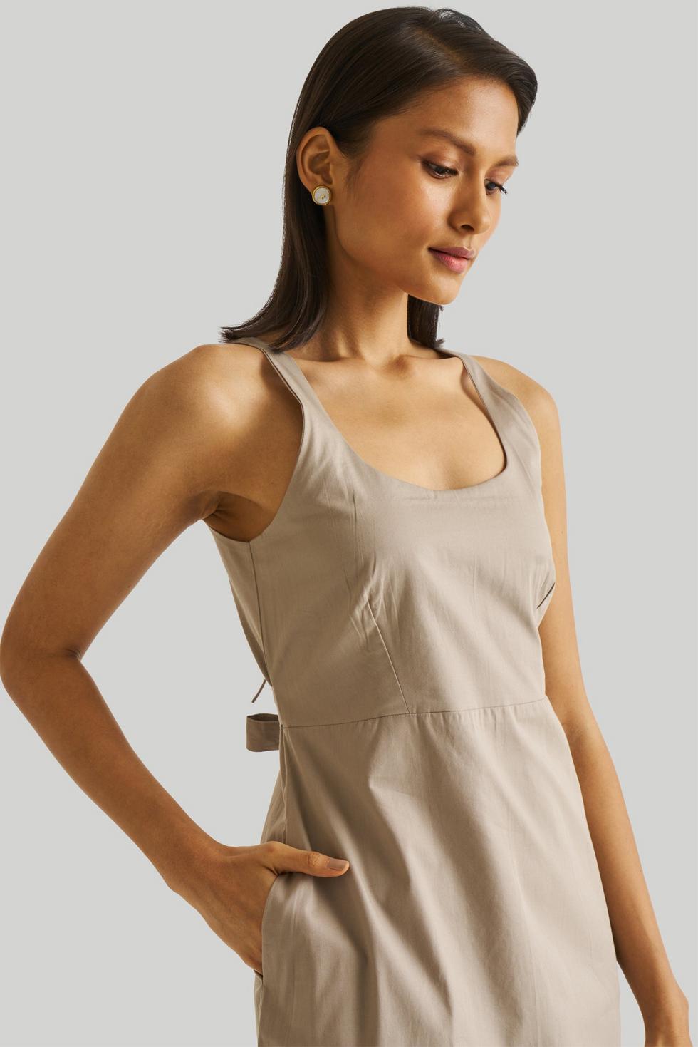 Fitted Knee Length Dress - Poplin Ecru