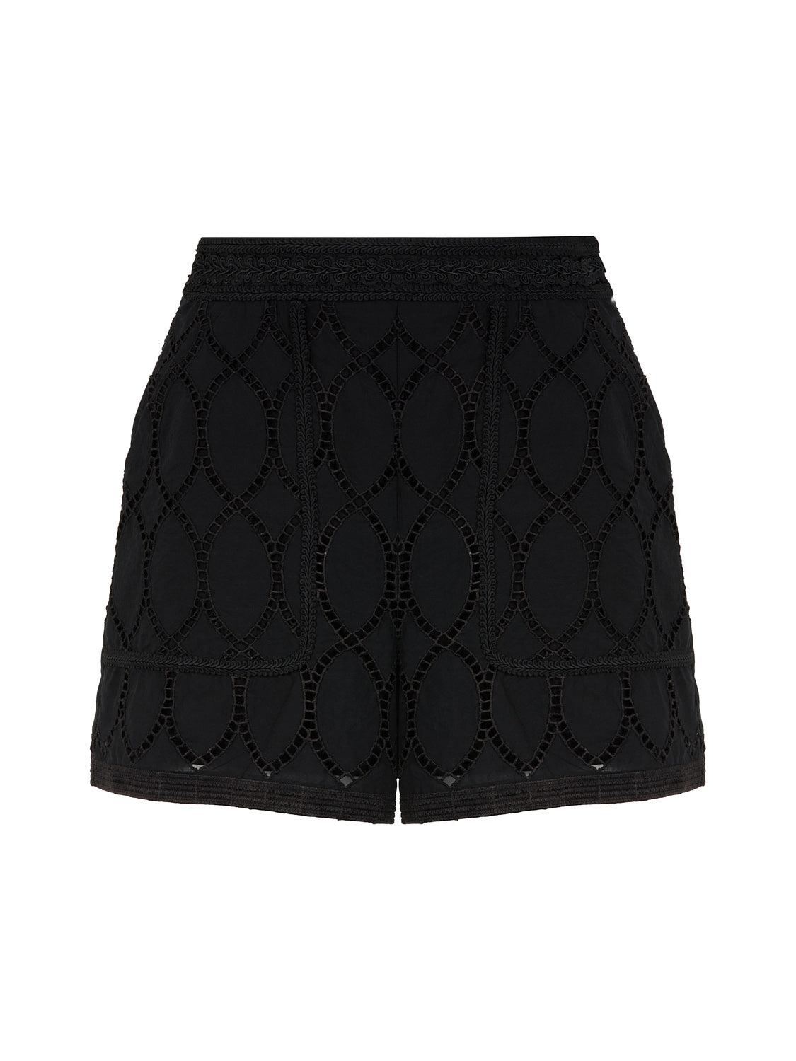 Embroidered Wide-Leg Shorts - Black