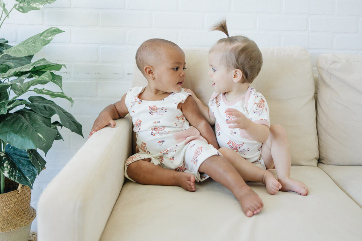 GOTS Certified Organic Cotton Sleeveless Romper - Celadon Quail